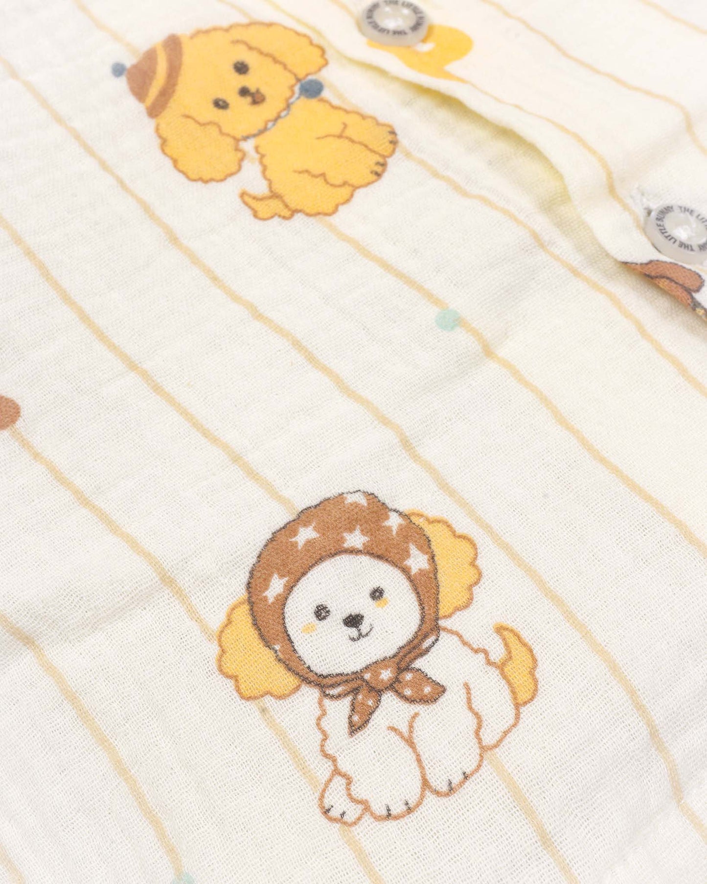 Puppy Letters Vertical Stripe Printed Muslin Night Suit