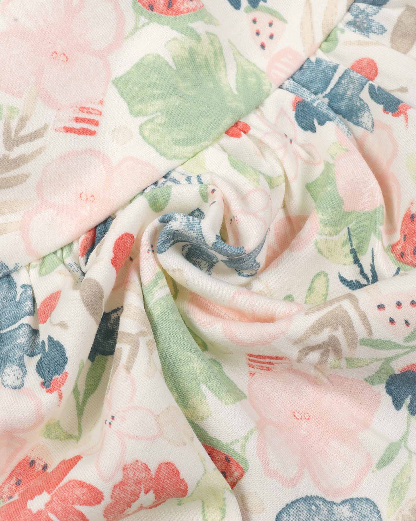 Watercolor Fruit Printed Frock With Bow Straw Bag