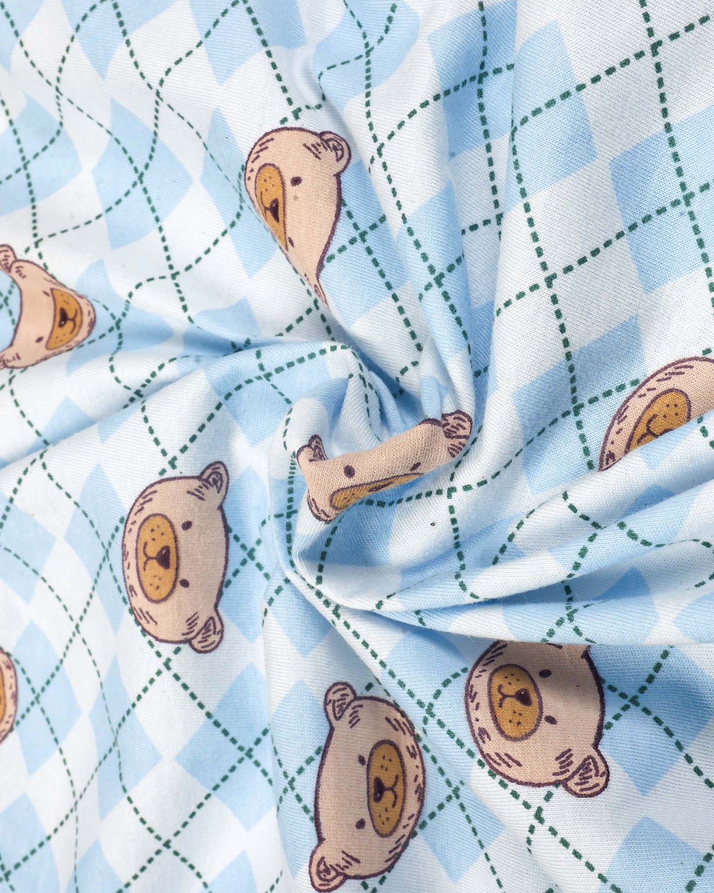 BEAR CHECK PRINTED HOSIERY NIGHT SUIT