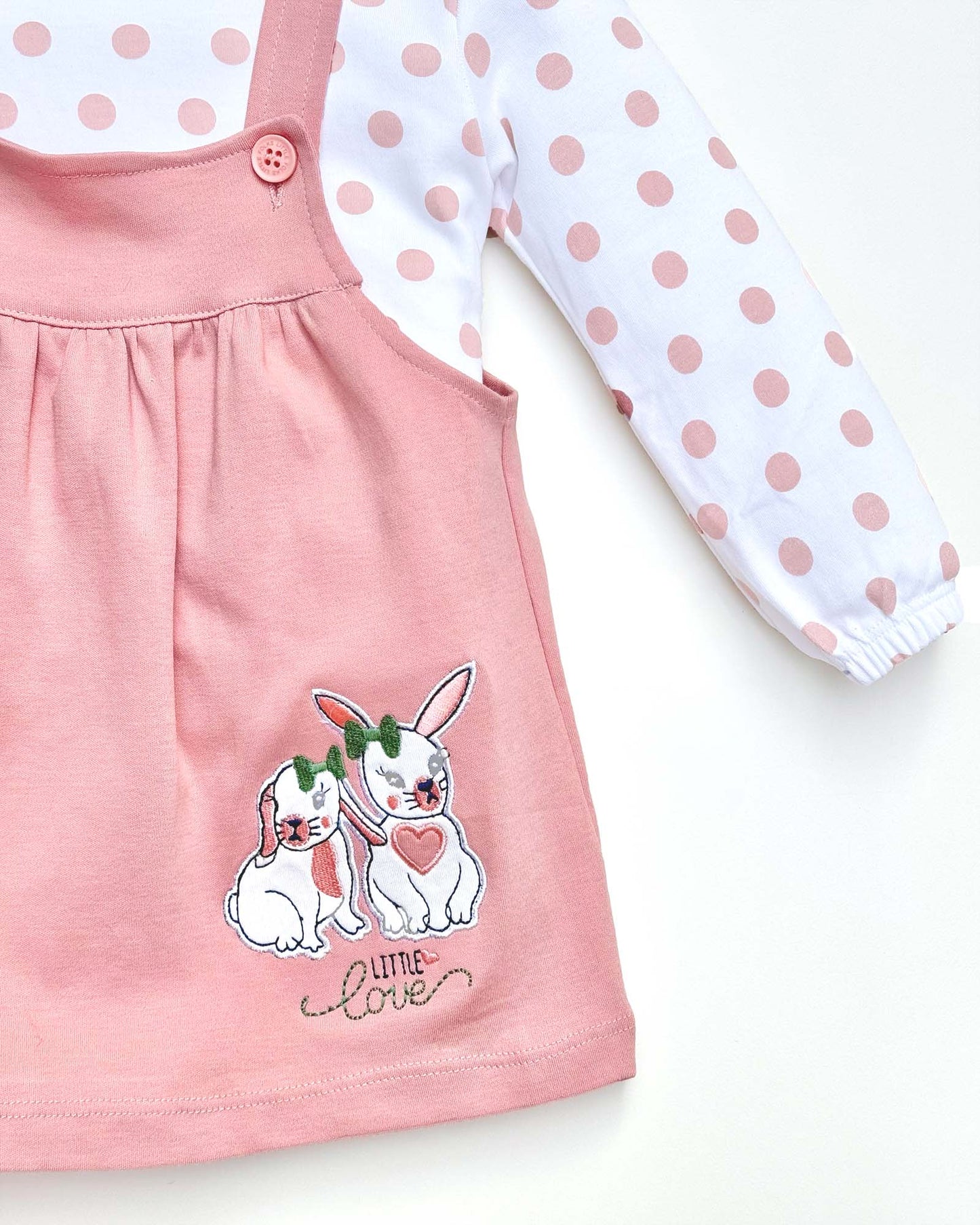 Knitted Frock with Applique Embroidery & Polka Dot Print