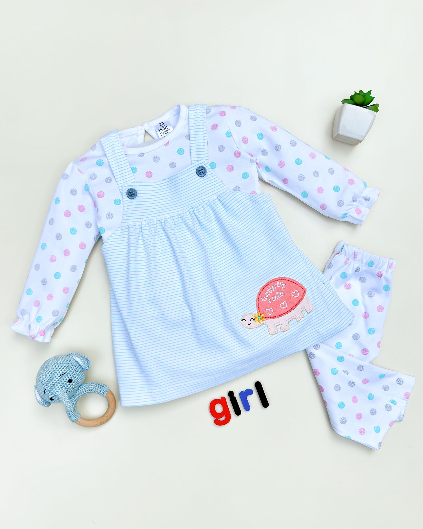 Knitted Frock with Applique Embroidery & Small Polka Dot Print