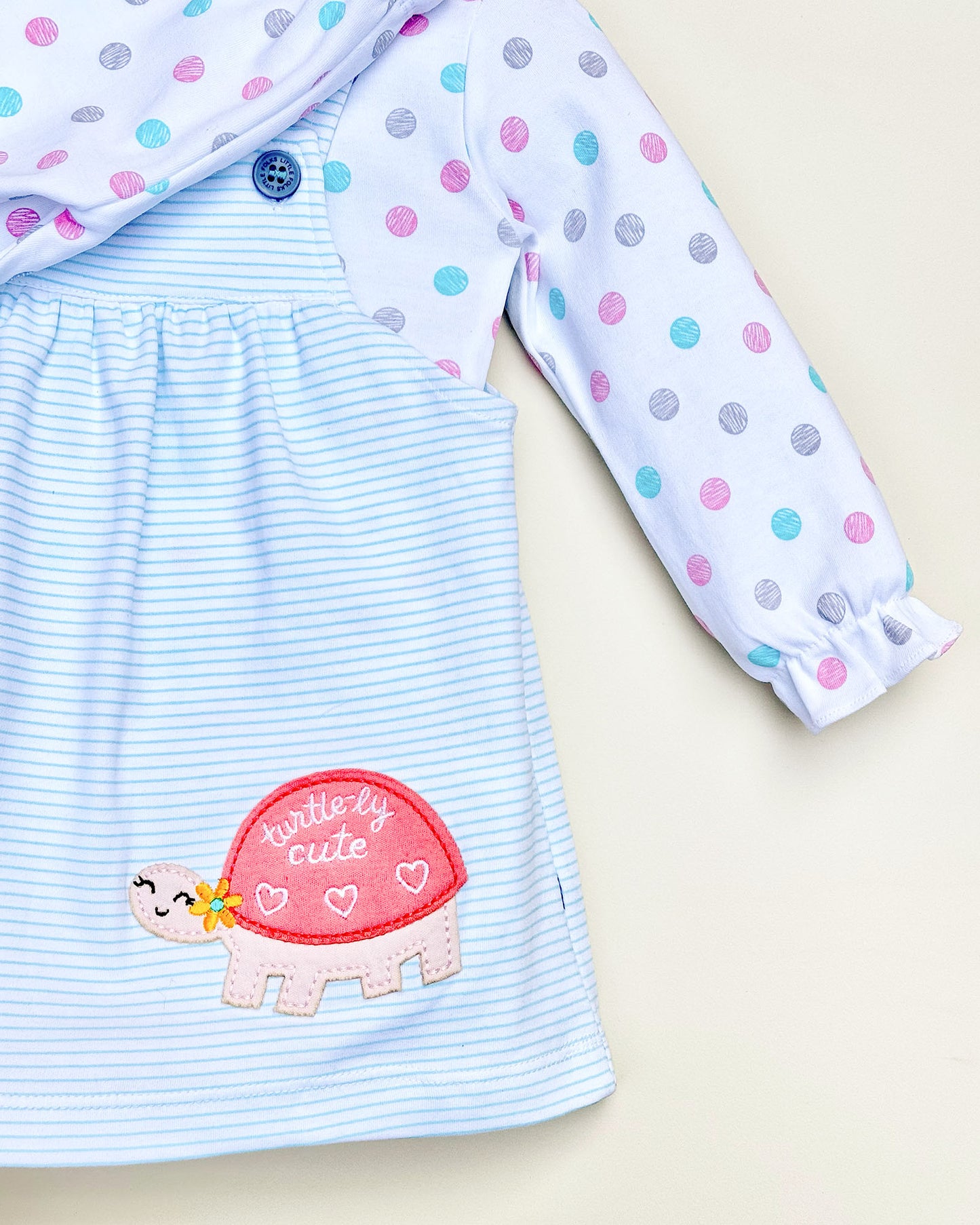 Knitted Frock with Applique Embroidery & Small Polka Dot Print