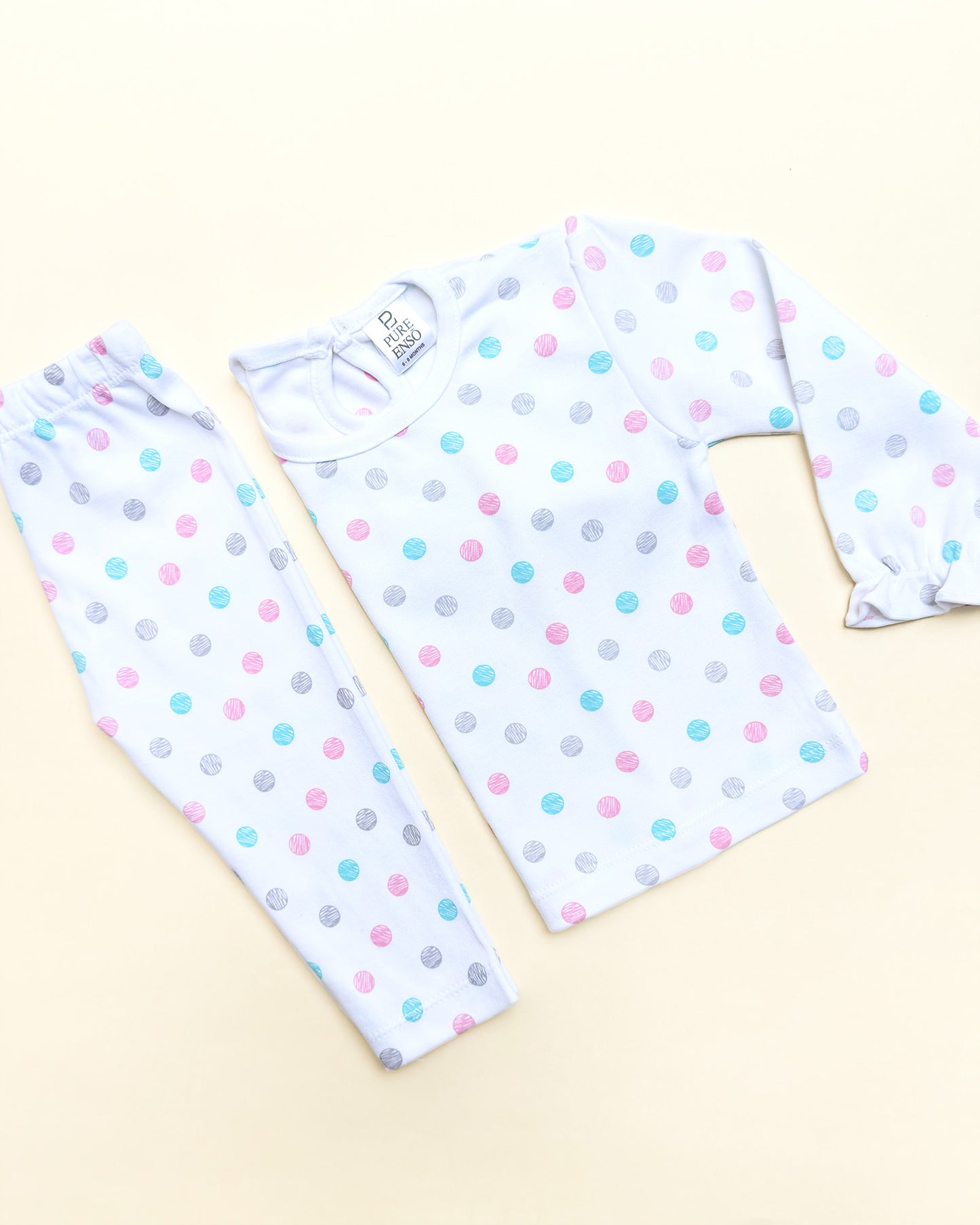 Knitted Frock with Applique Embroidery & Small Polka Dot Print