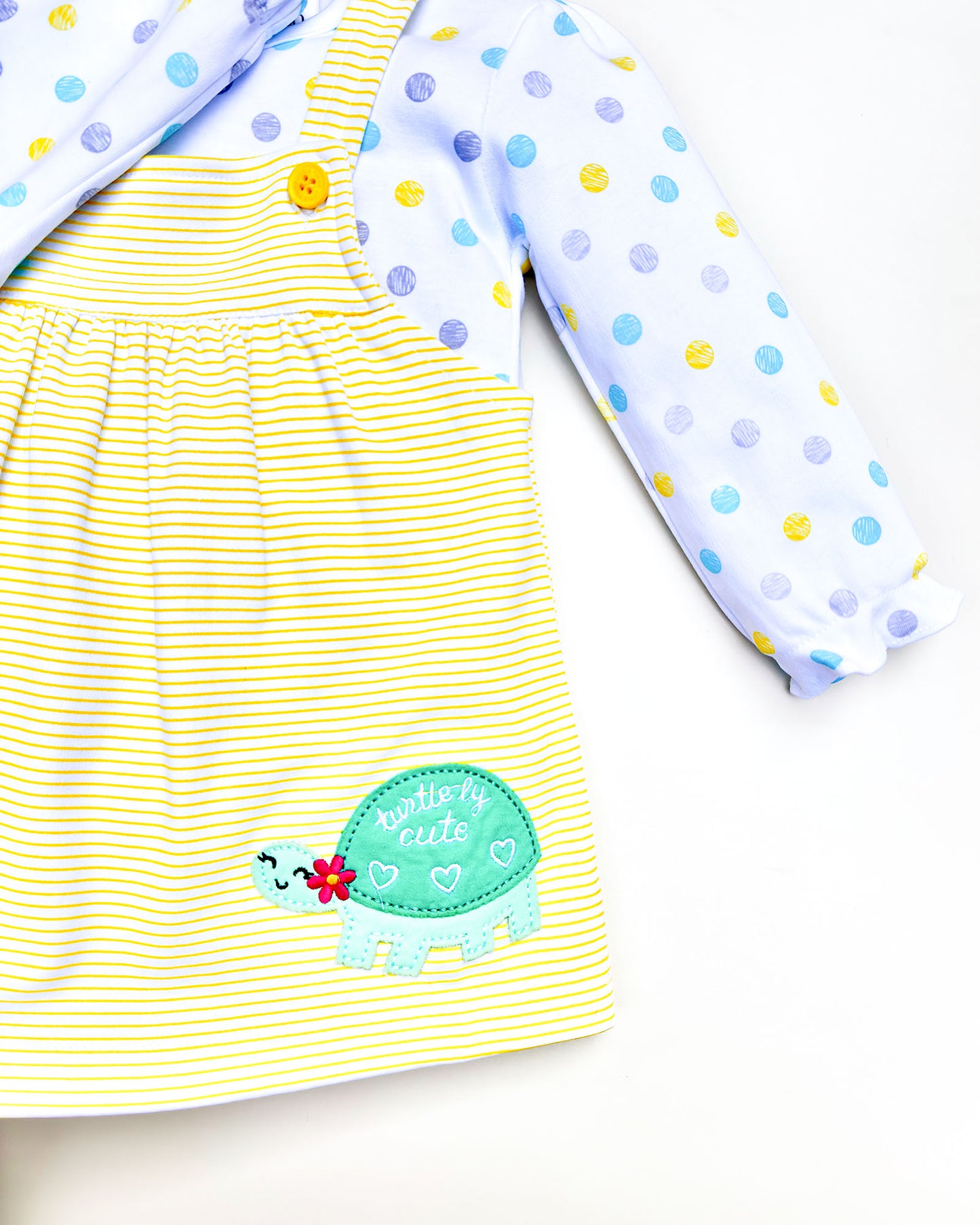 Knitted Frock with Applique Embroidery & Small Polka Dot Print