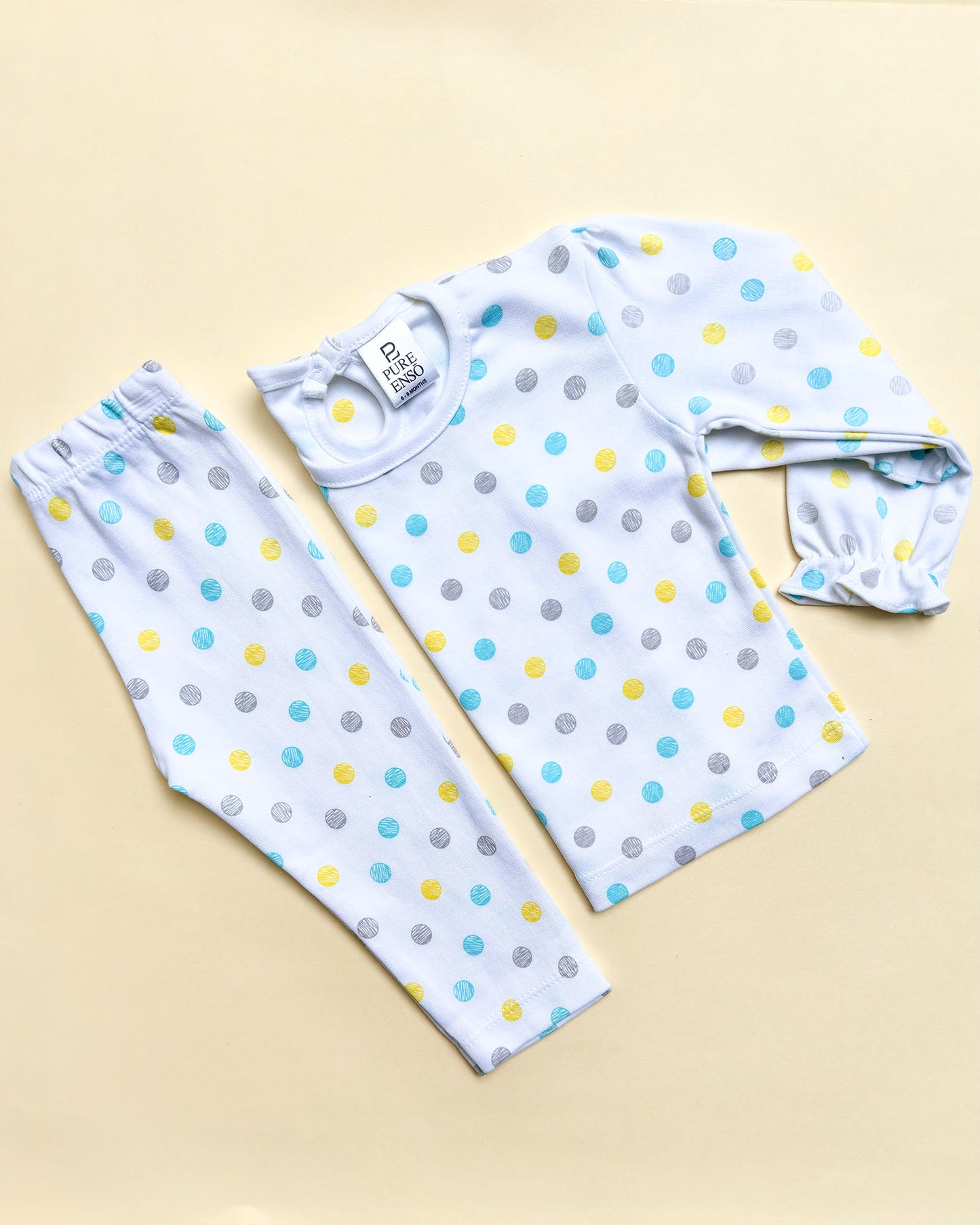Knitted Frock with Applique Embroidery & Small Polka Dot Print