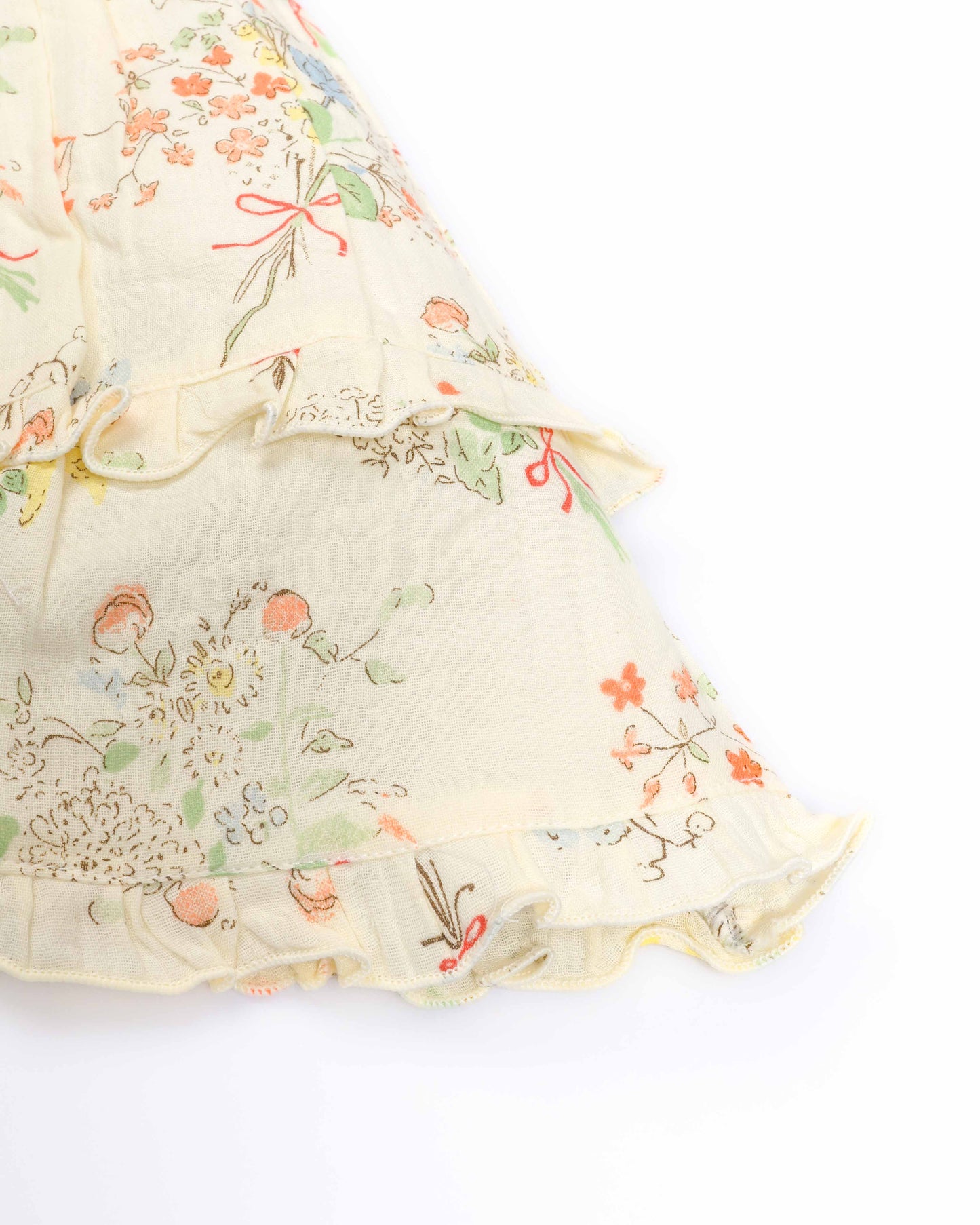Flower Bunch Printed Ruffled Neck Crinkled Cotton Frock Dress