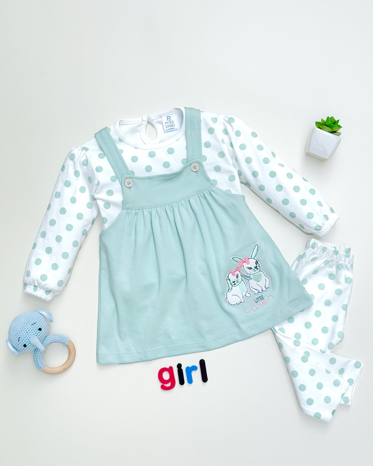 Knitted Frock with Applique Embroidery & Polka Dot Print