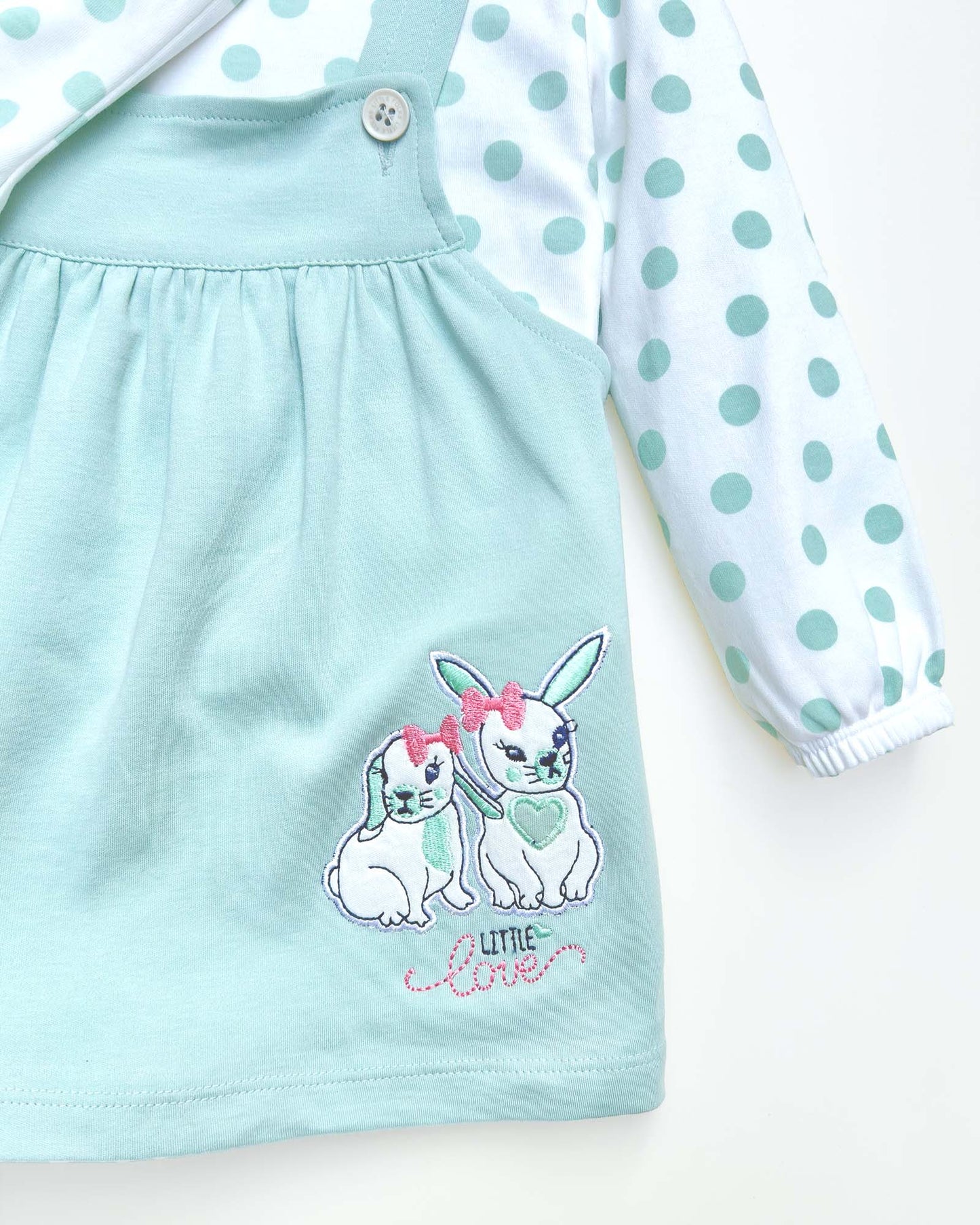 Knitted Frock with Applique Embroidery & Polka Dot Print