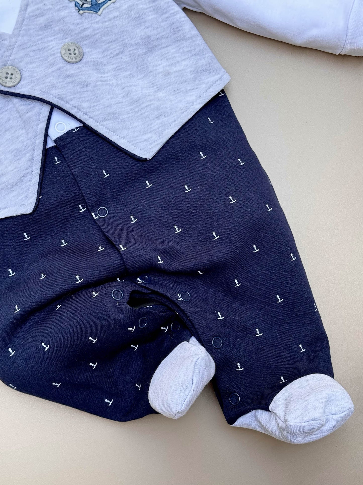 Full Body Knitted Romper With Feet Mittens & Applique Embroidery