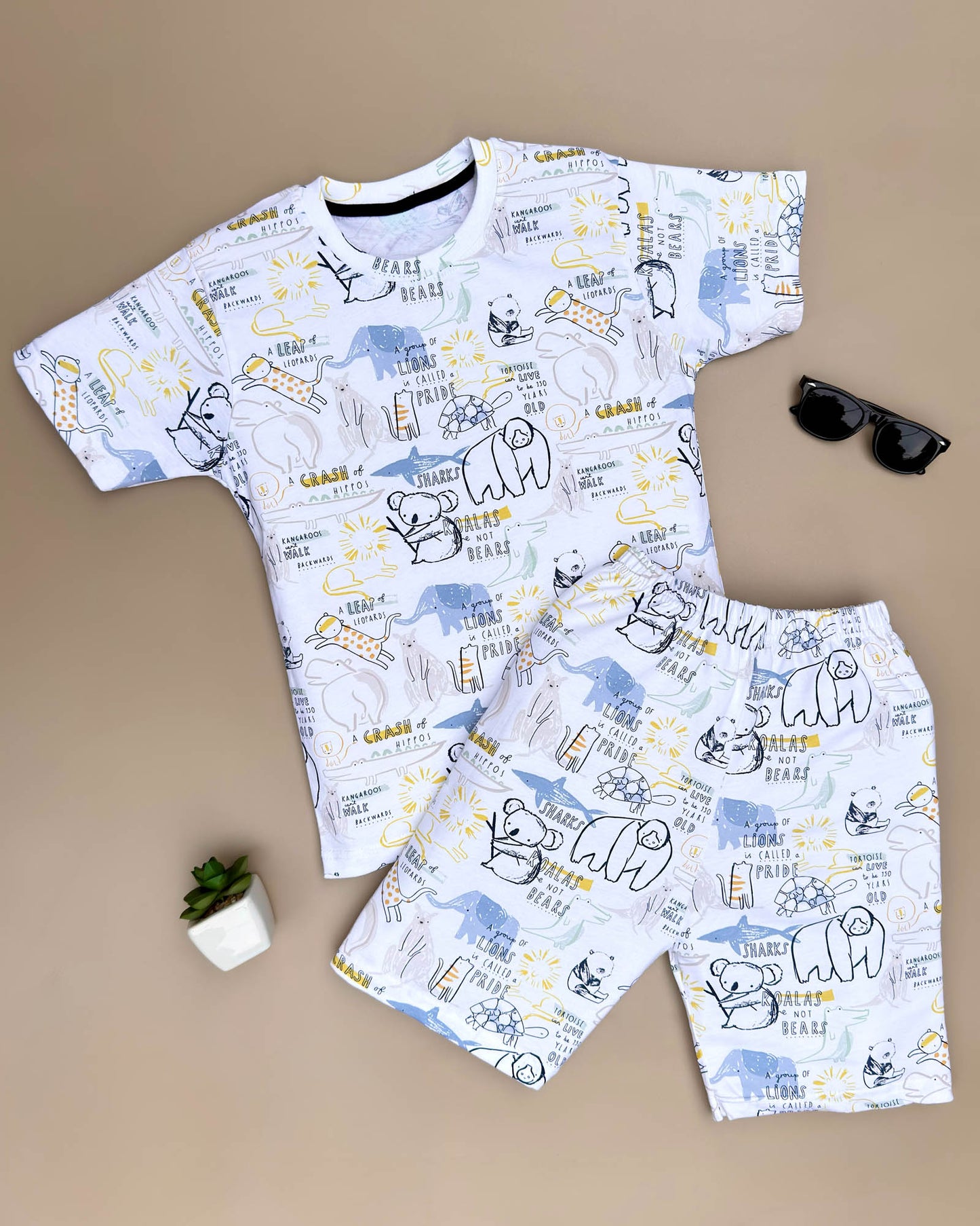 Animal Printed T-Shirt & Shorts Co-Ord Set