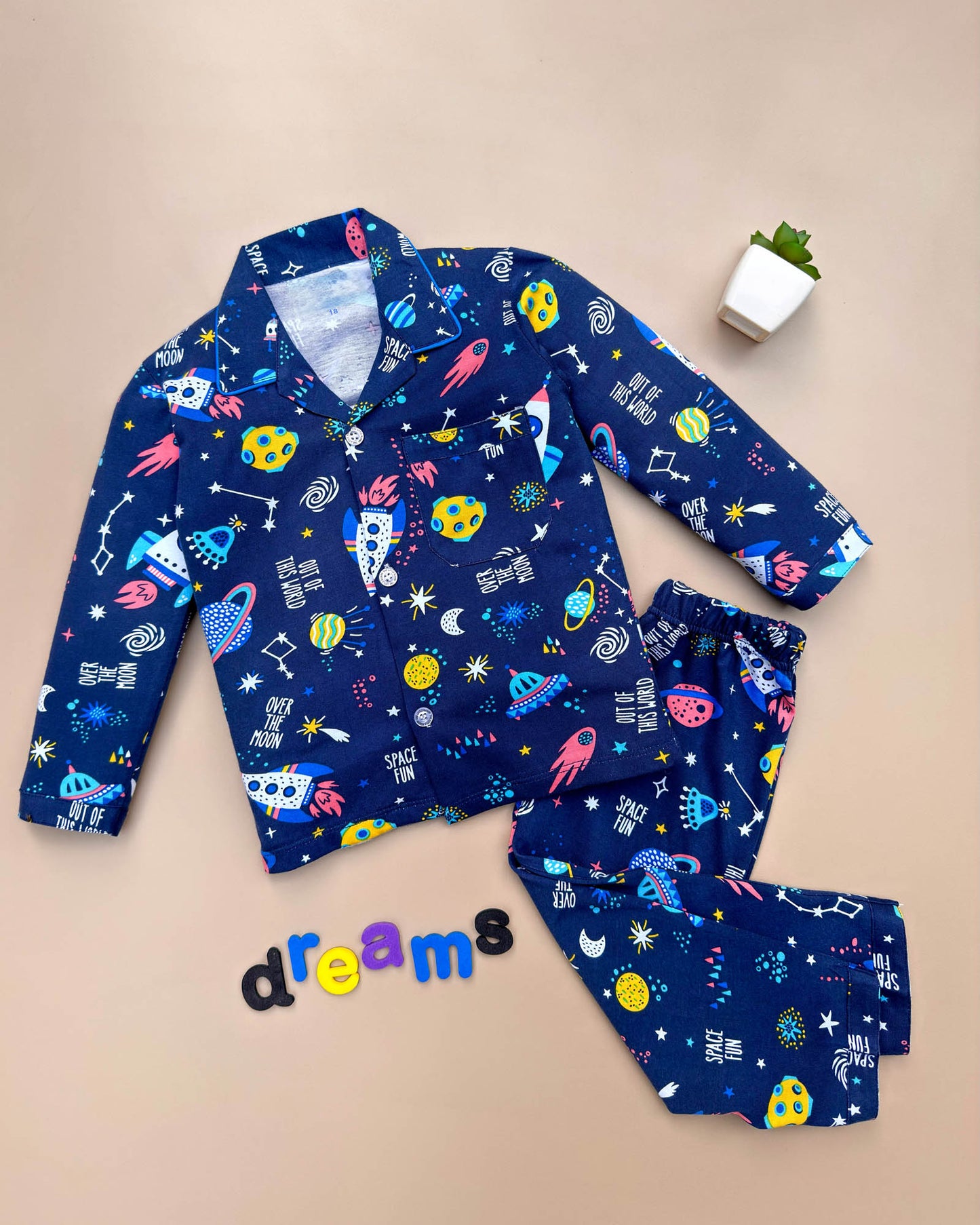 Space Adventure Printed Hosiery Night Suit