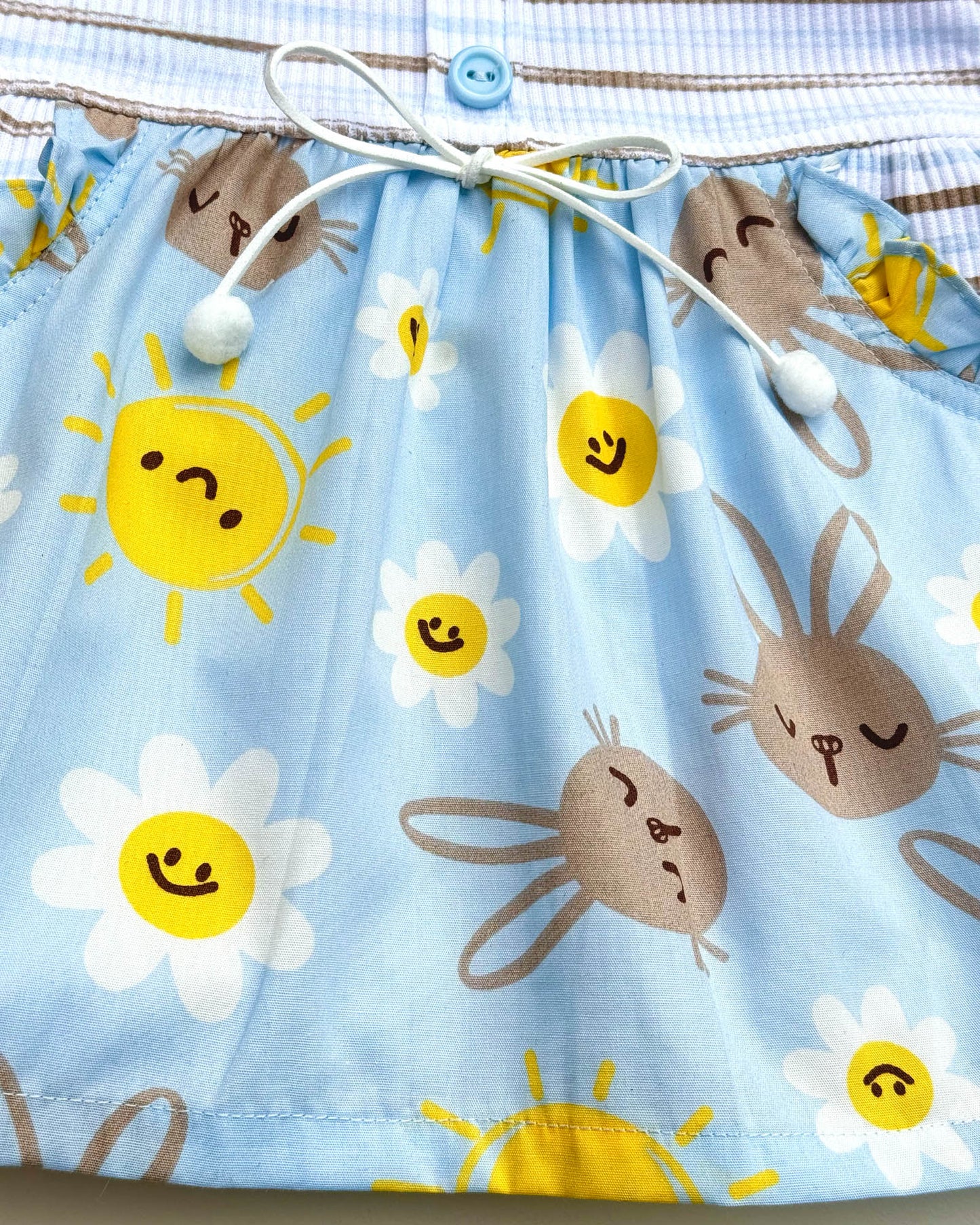 Bunny Print Cotton Braided Strap Casual Dress With Bloomer