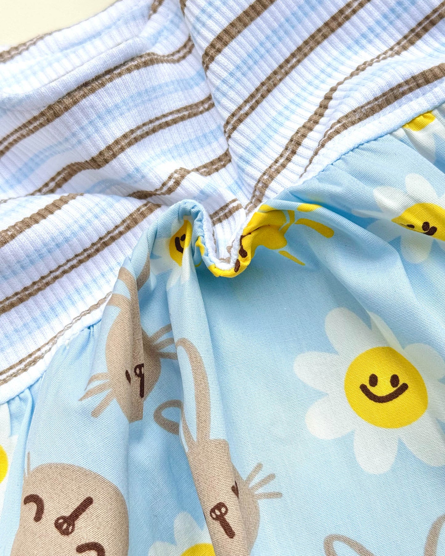 Bunny Print Cotton Braided Strap Casual Dress With Bloomer