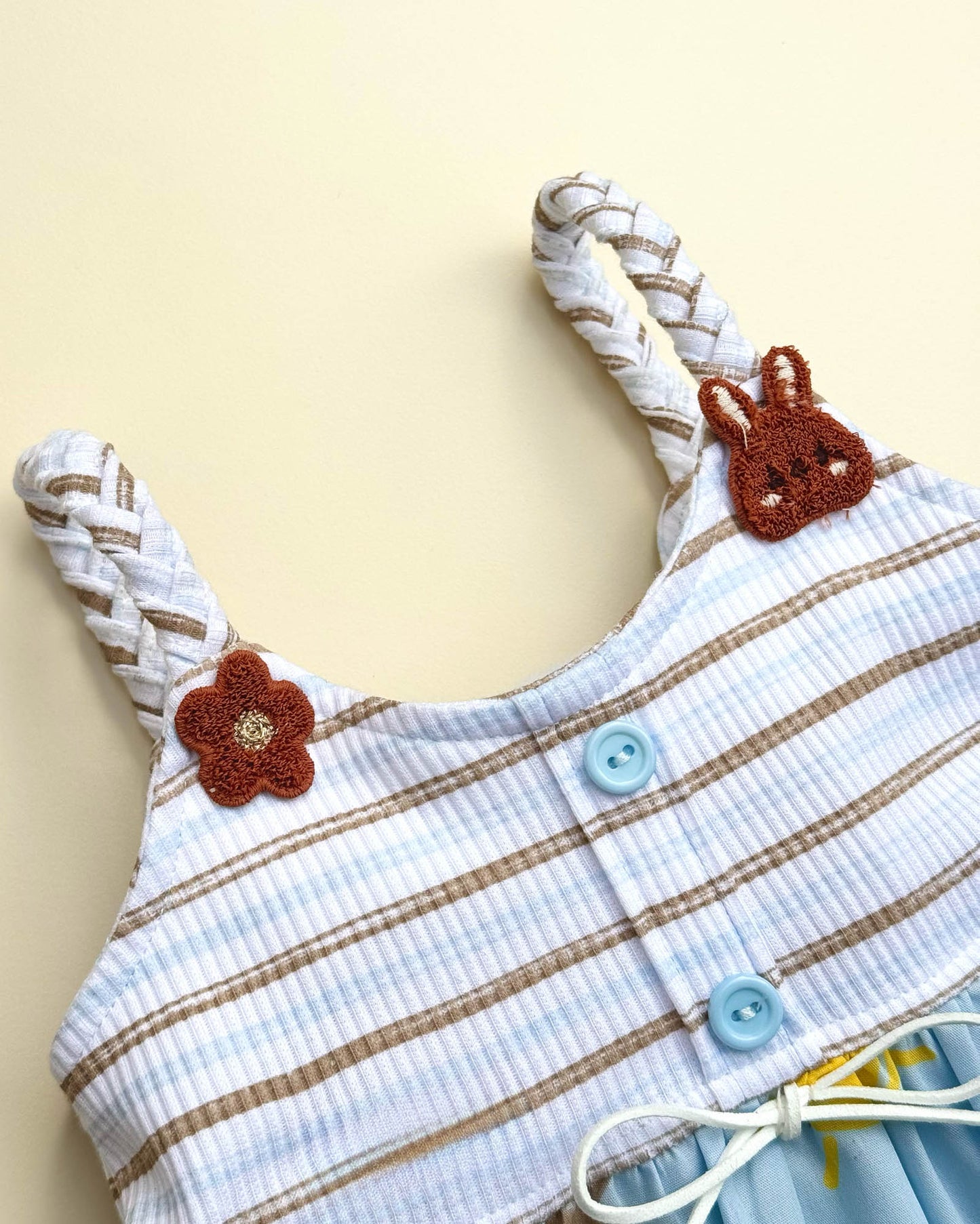 Bunny Print Cotton Braided Strap Casual Dress With Bloomer