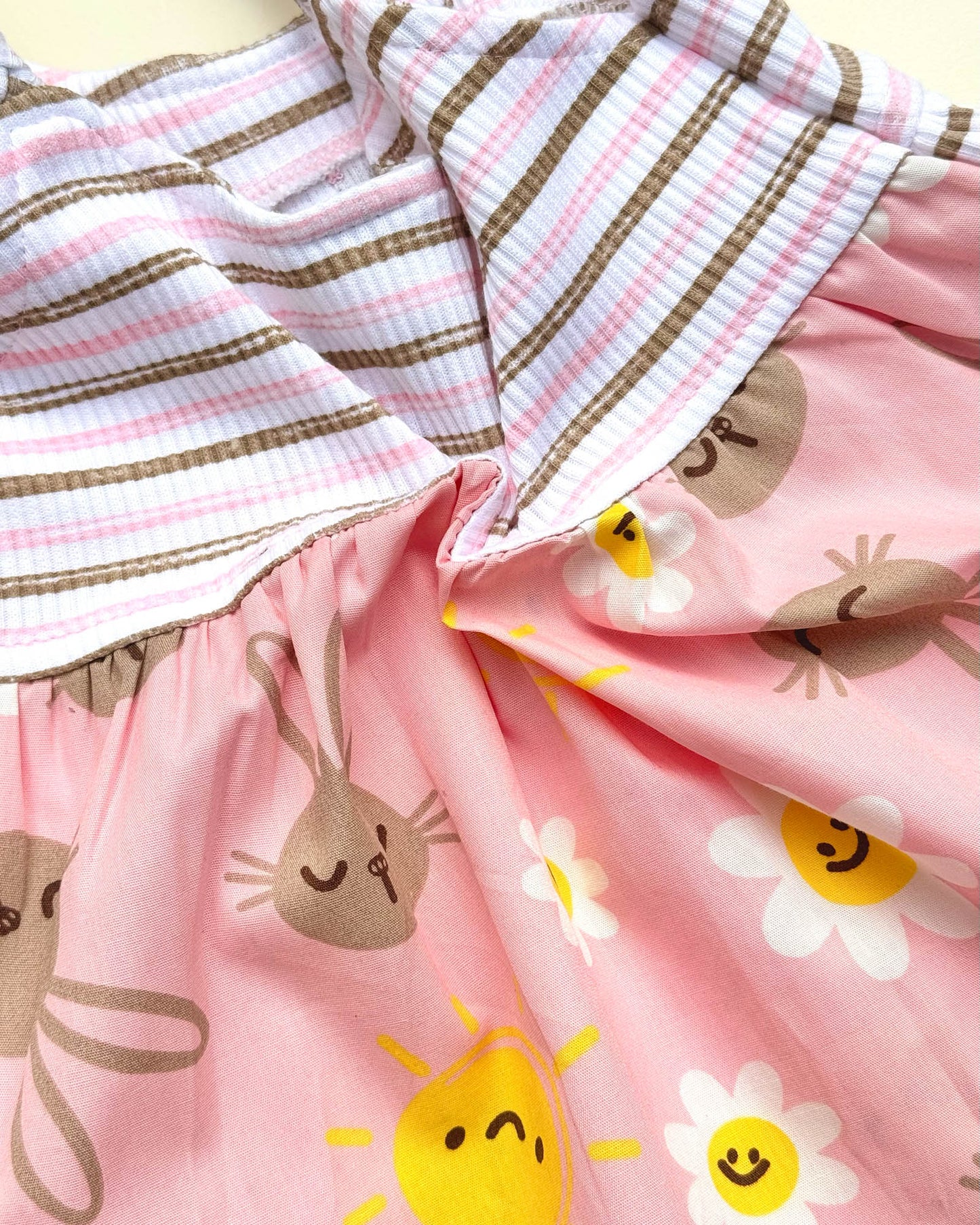 Bunny Print Cotton Braided Strap Casual Dress With Bloomer