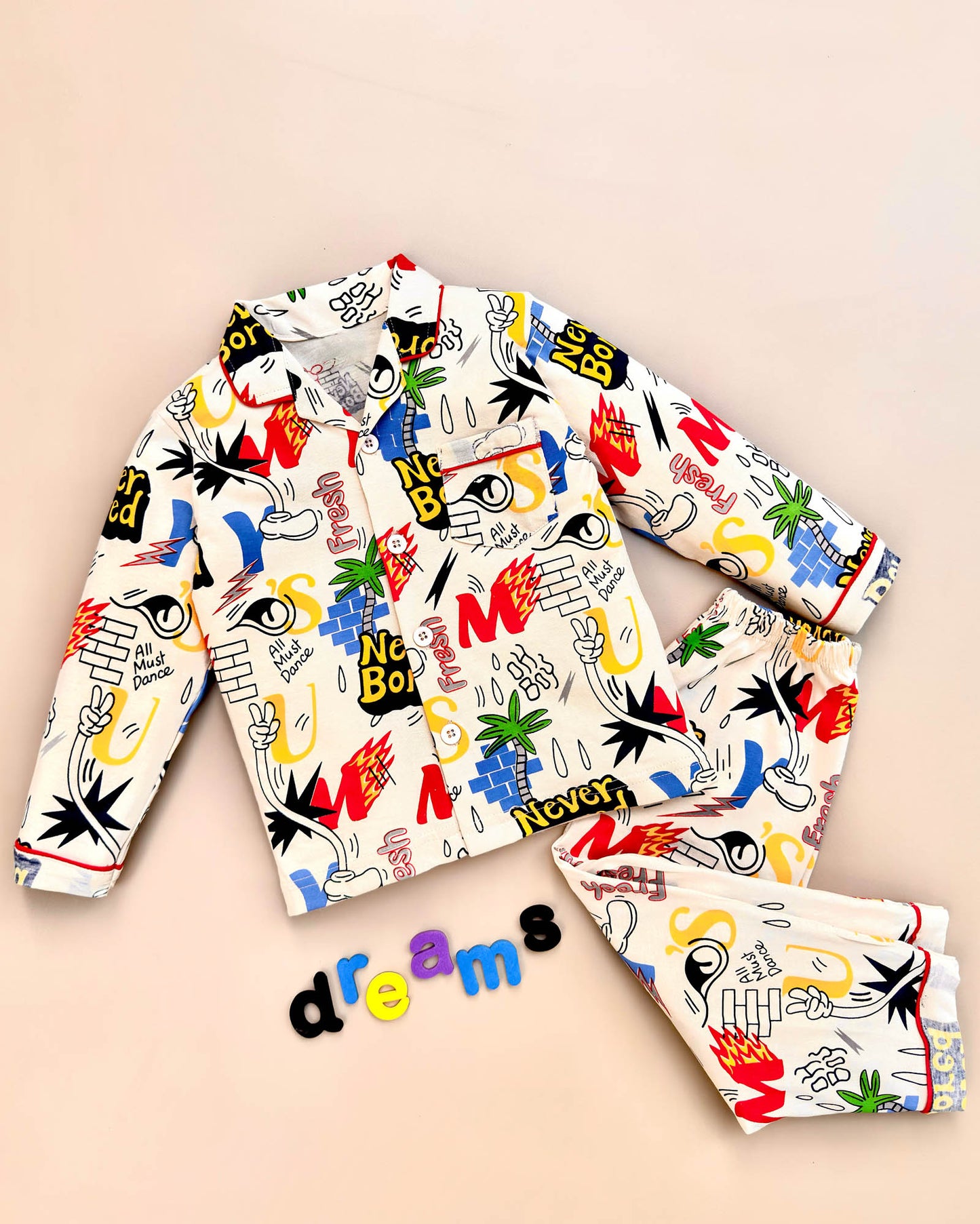 Funky Printed Full Sleeves Hosiery Printed Night Suit