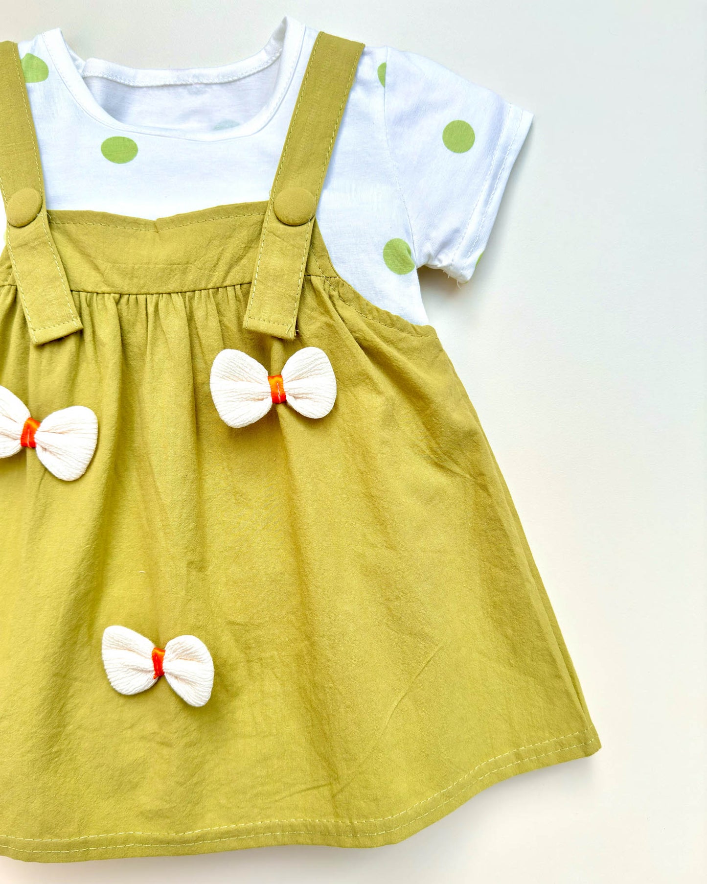 Polka Dotprint Bow Applique Casual Frock