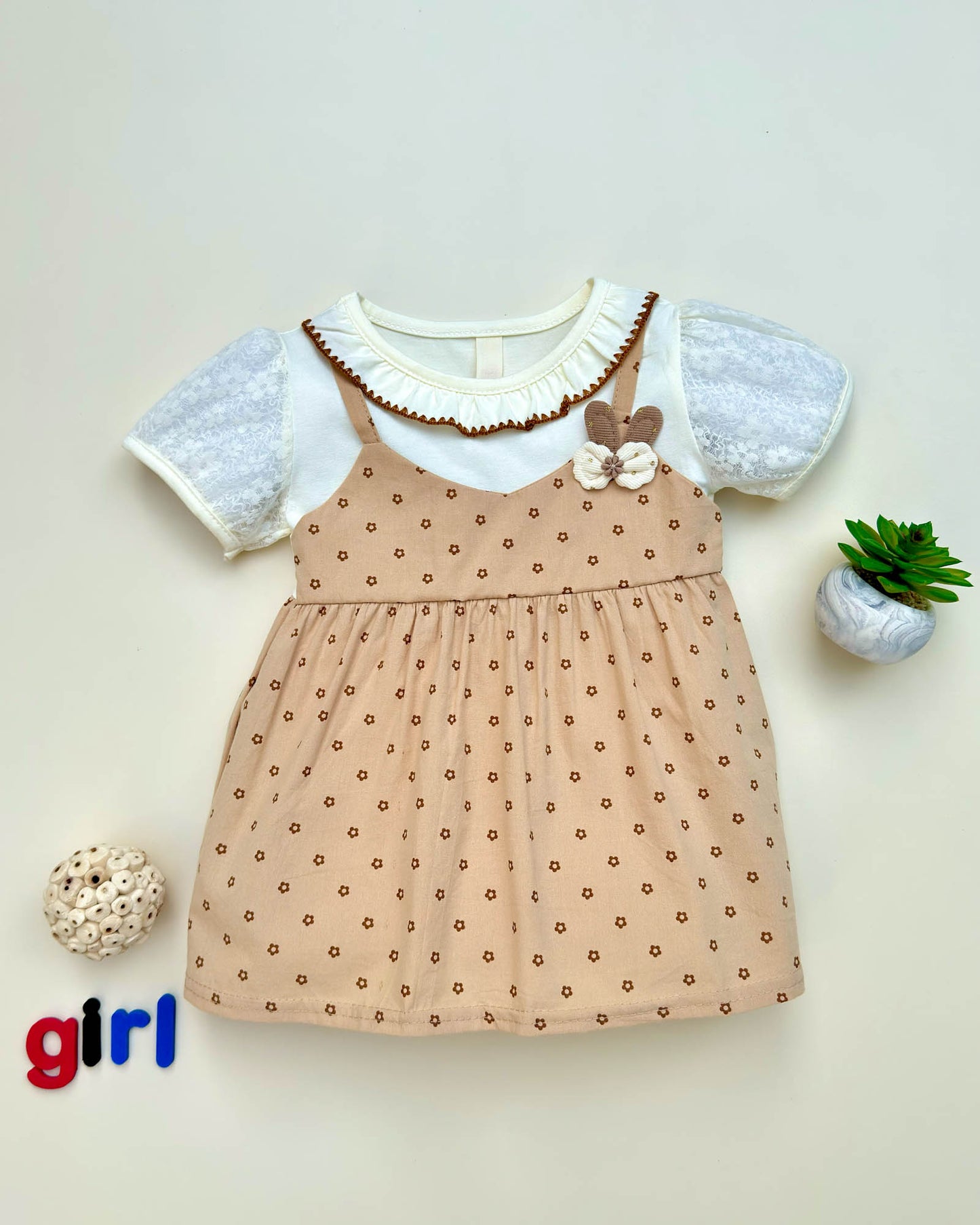 Flower Print Ruffled Neckline Casual Frock