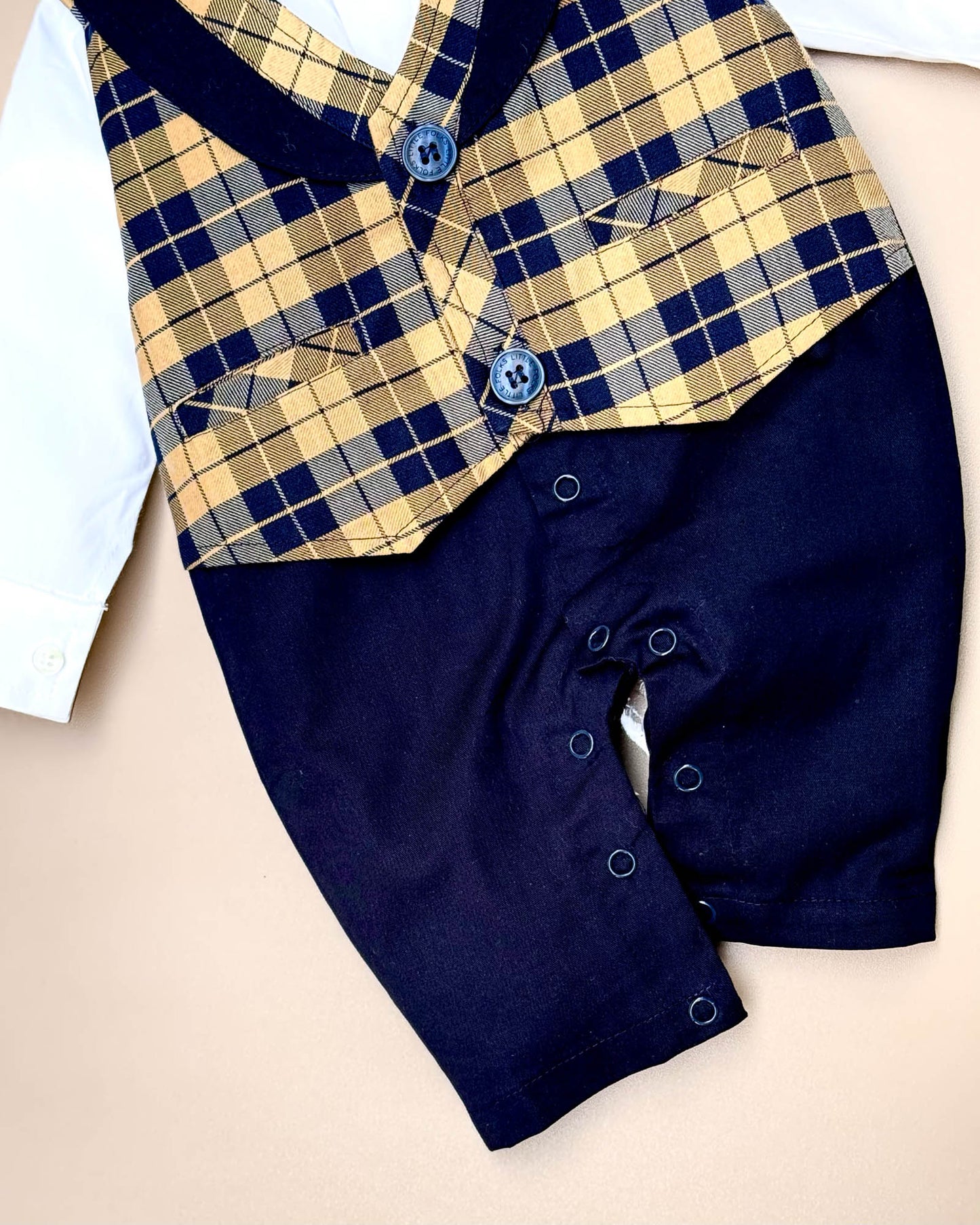 Full Body Check Print Knitted Romper With Bow Tie