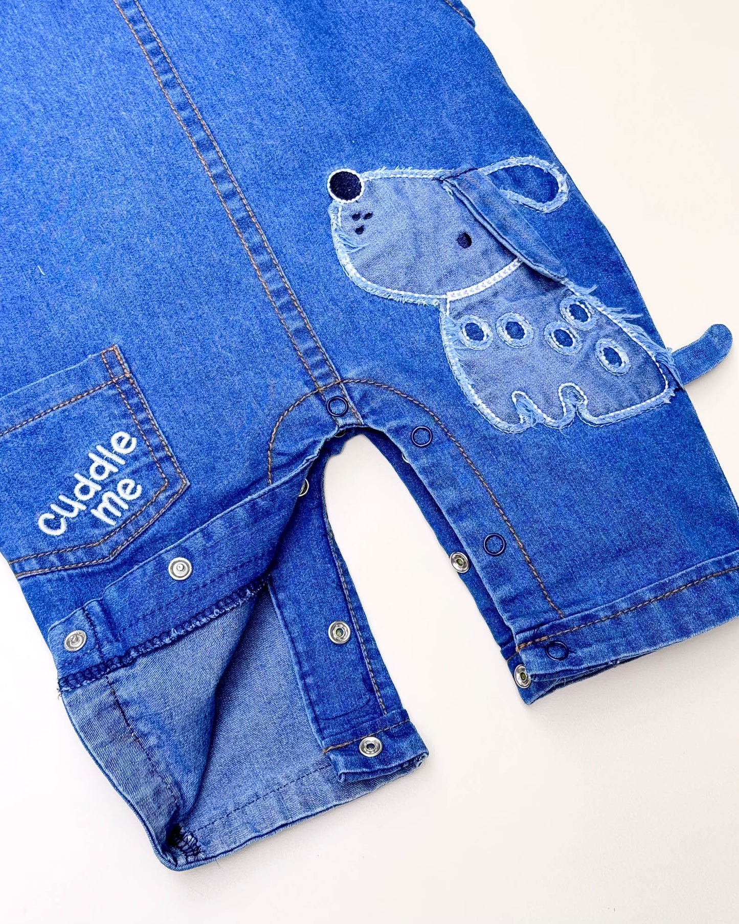 Printed T-Shirt With Denim Dungaree Romper & Applique Embroidery