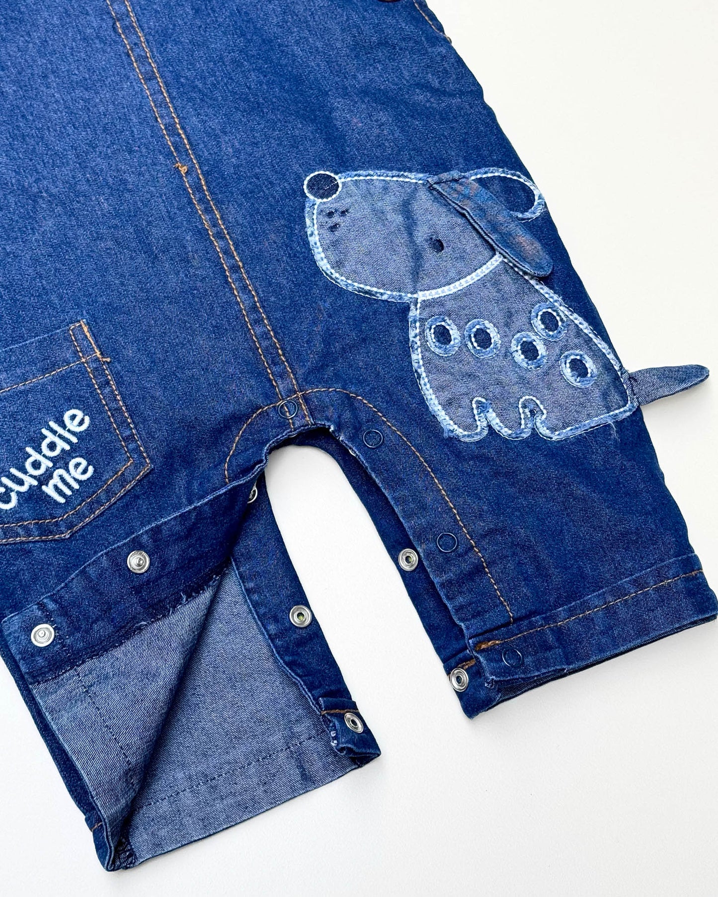 Printed T-Shirt With Denim Dungaree Romper & Applique Embroidery
