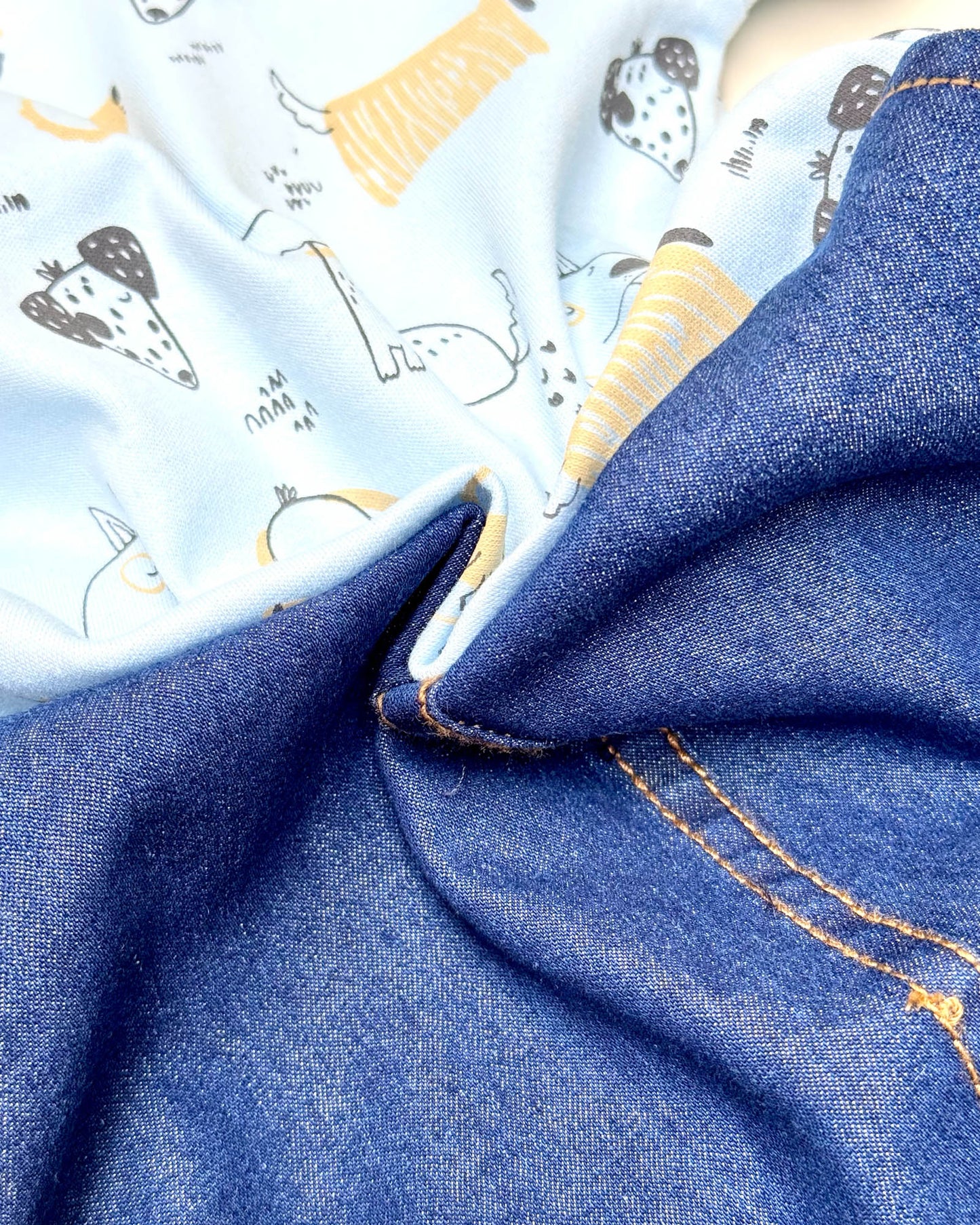 Printed T-Shirt With Denim Dungaree Romper & Applique Embroidery