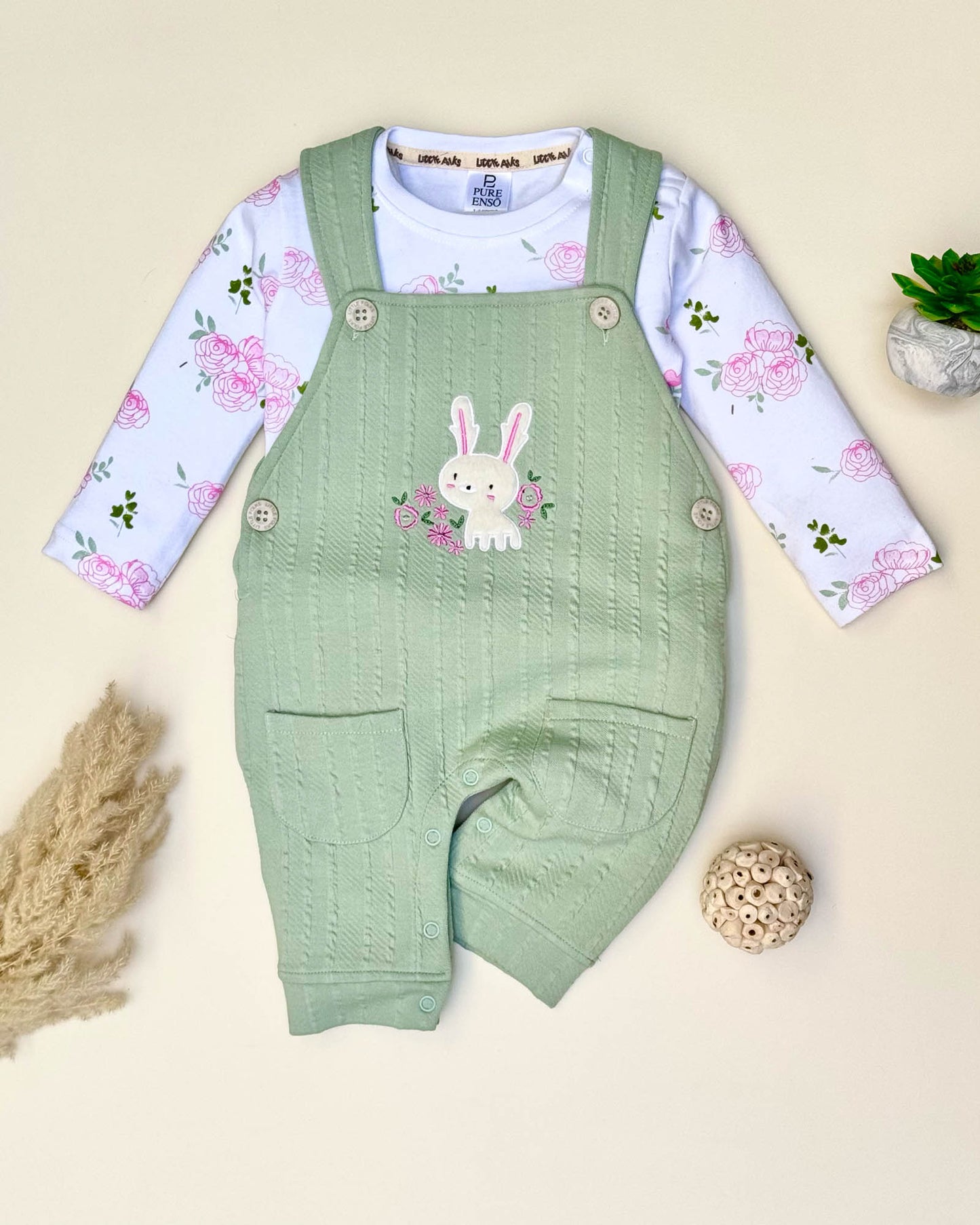 Knitted Printed T-Shirt With Dungaree Applique Embroidery