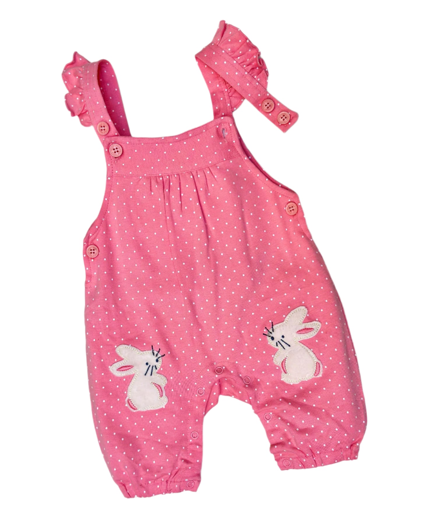 Knitted Printed T-Shirt With Bunny Applique Dungaree Embroidery