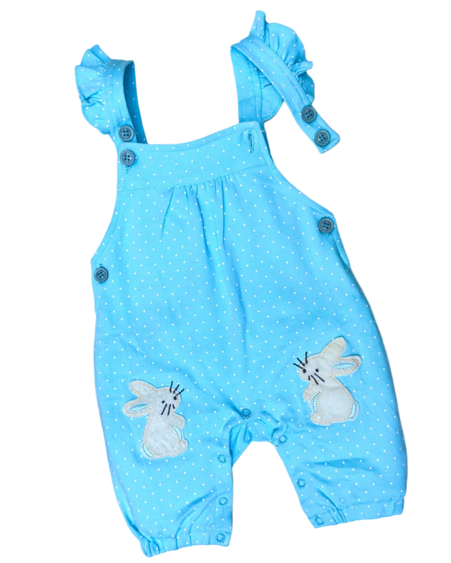 Knitted Printed T-Shirt With Bunny Applique Dungaree Embroidery