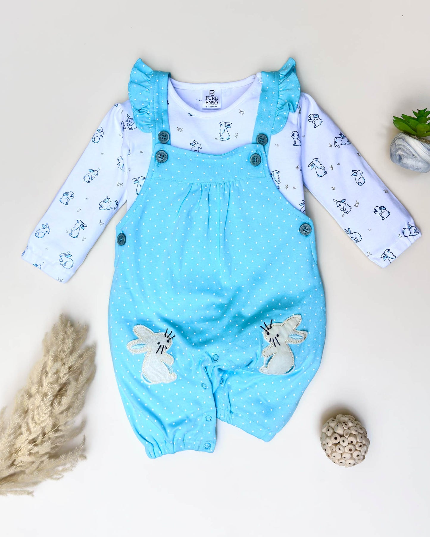 Knitted Printed T-Shirt With Bunny Applique Dungaree Embroidery