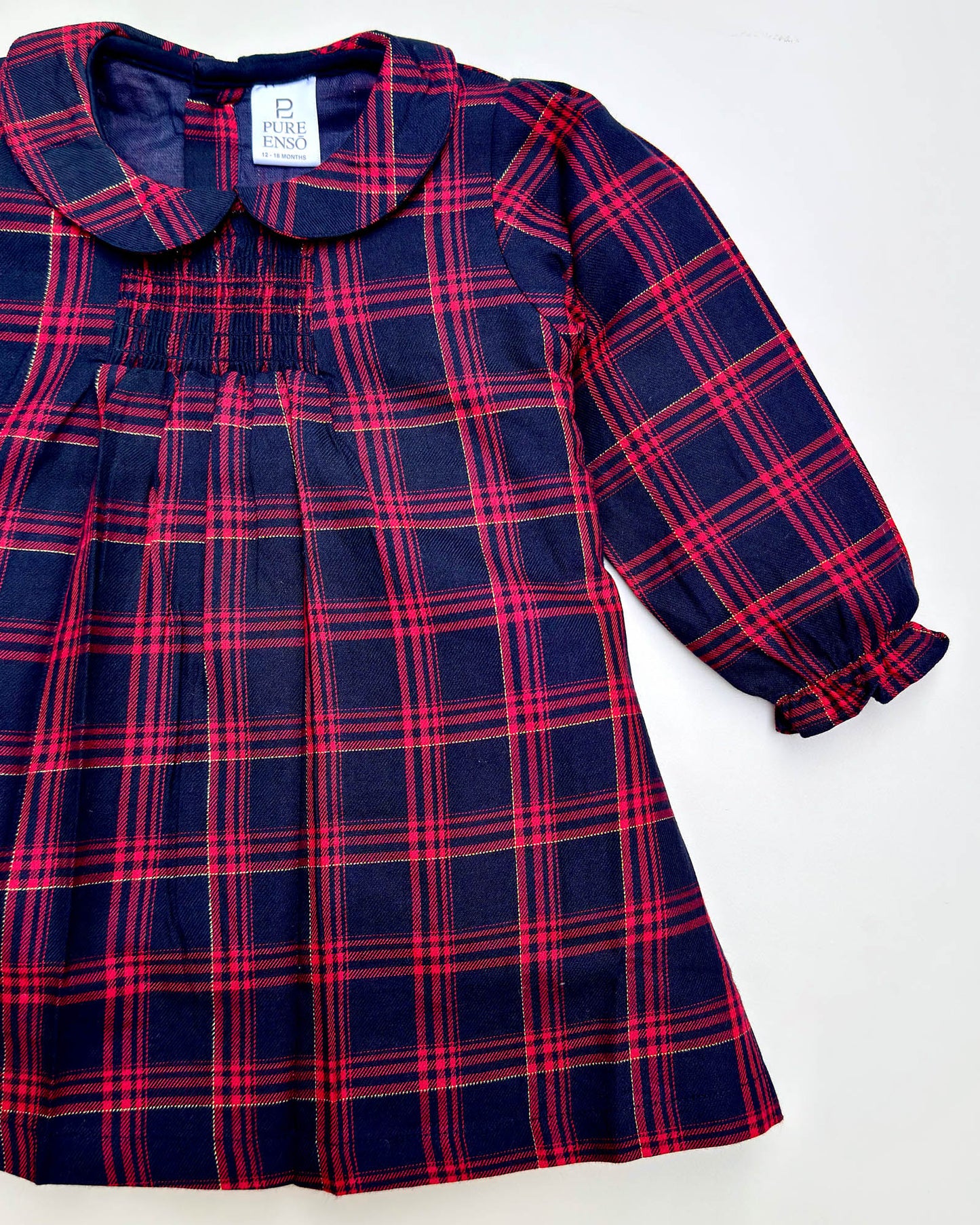 Full Sleeves Red Check Frock With Smocking