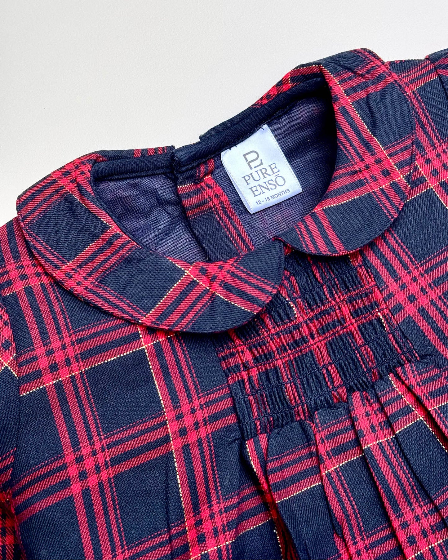 Full Sleeves Red Check Frock With Smocking