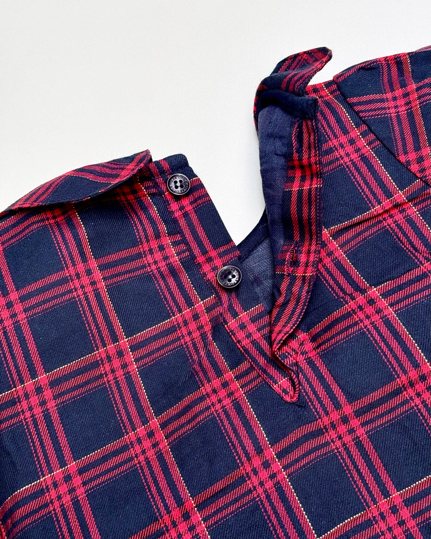 Full Sleeves Red Check Frock With Smocking
