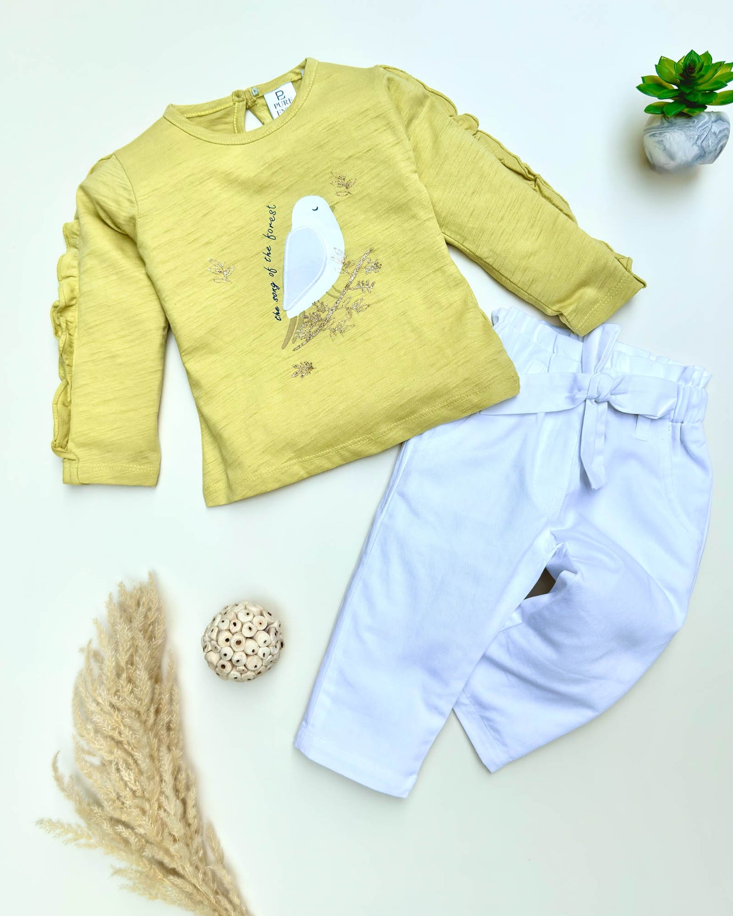 Frill Top With Applique Embroidery & Pants