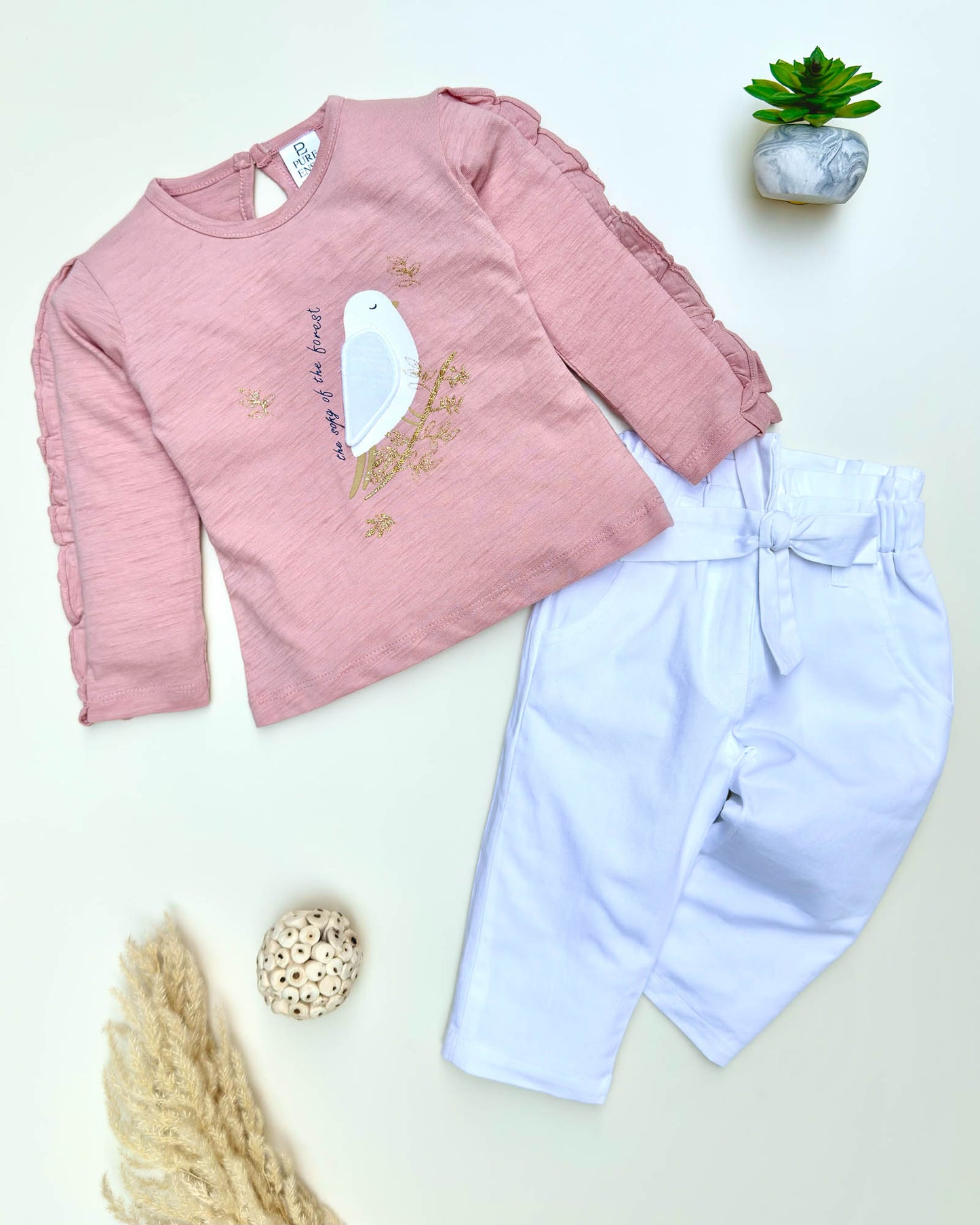 Frill Top With Applique Embroidery & Pants