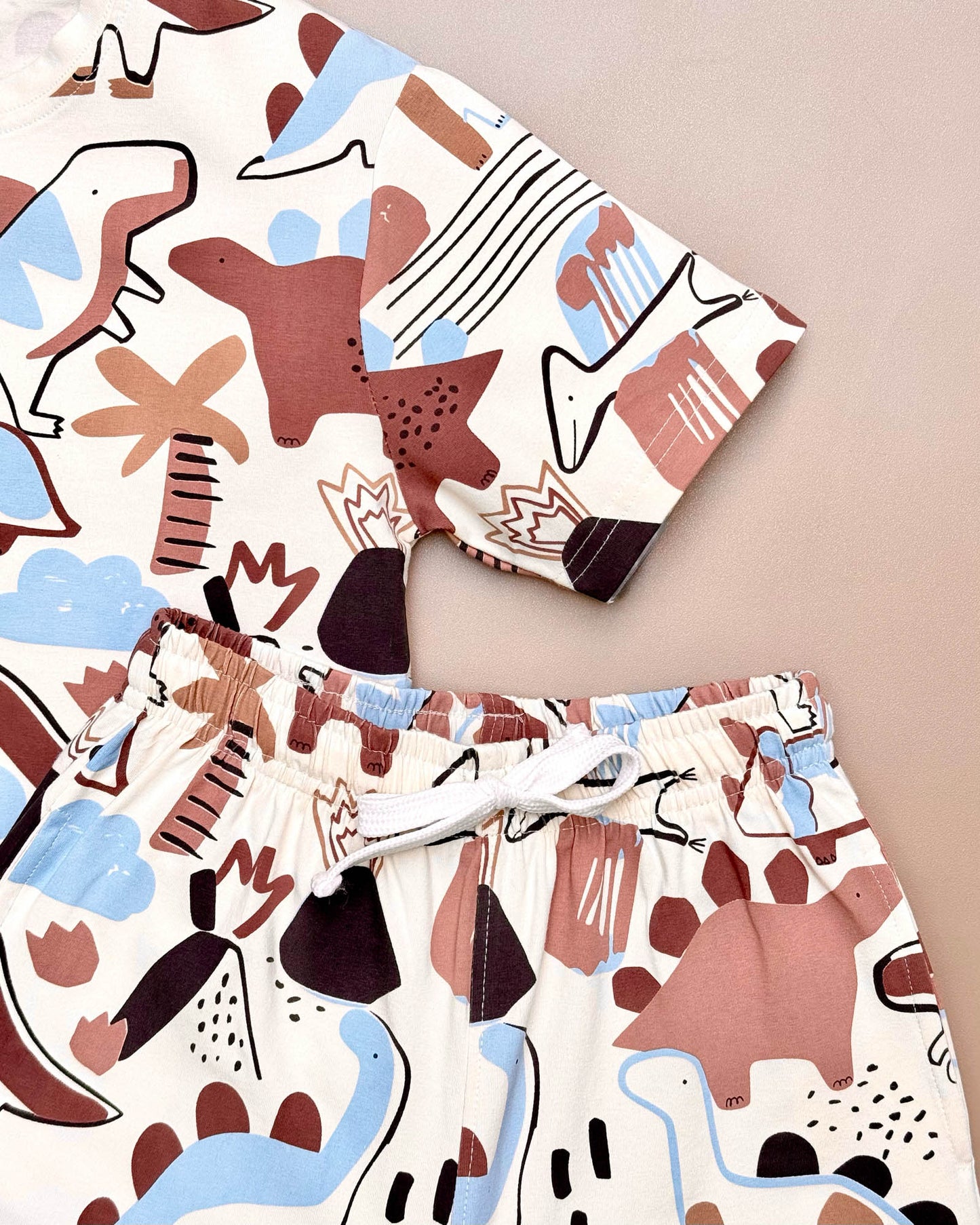 Dino Toon Print T-Shirt & Shorts Co-Ord Set