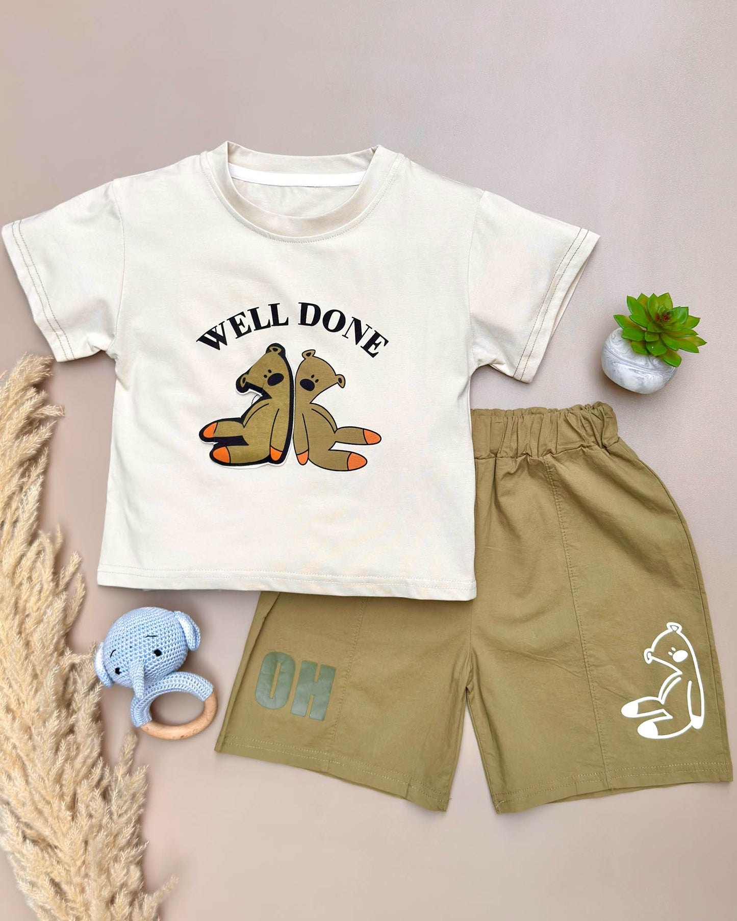 Mr.Bean Teddy Applique T-Shirt & Shorts Co-Ord Set