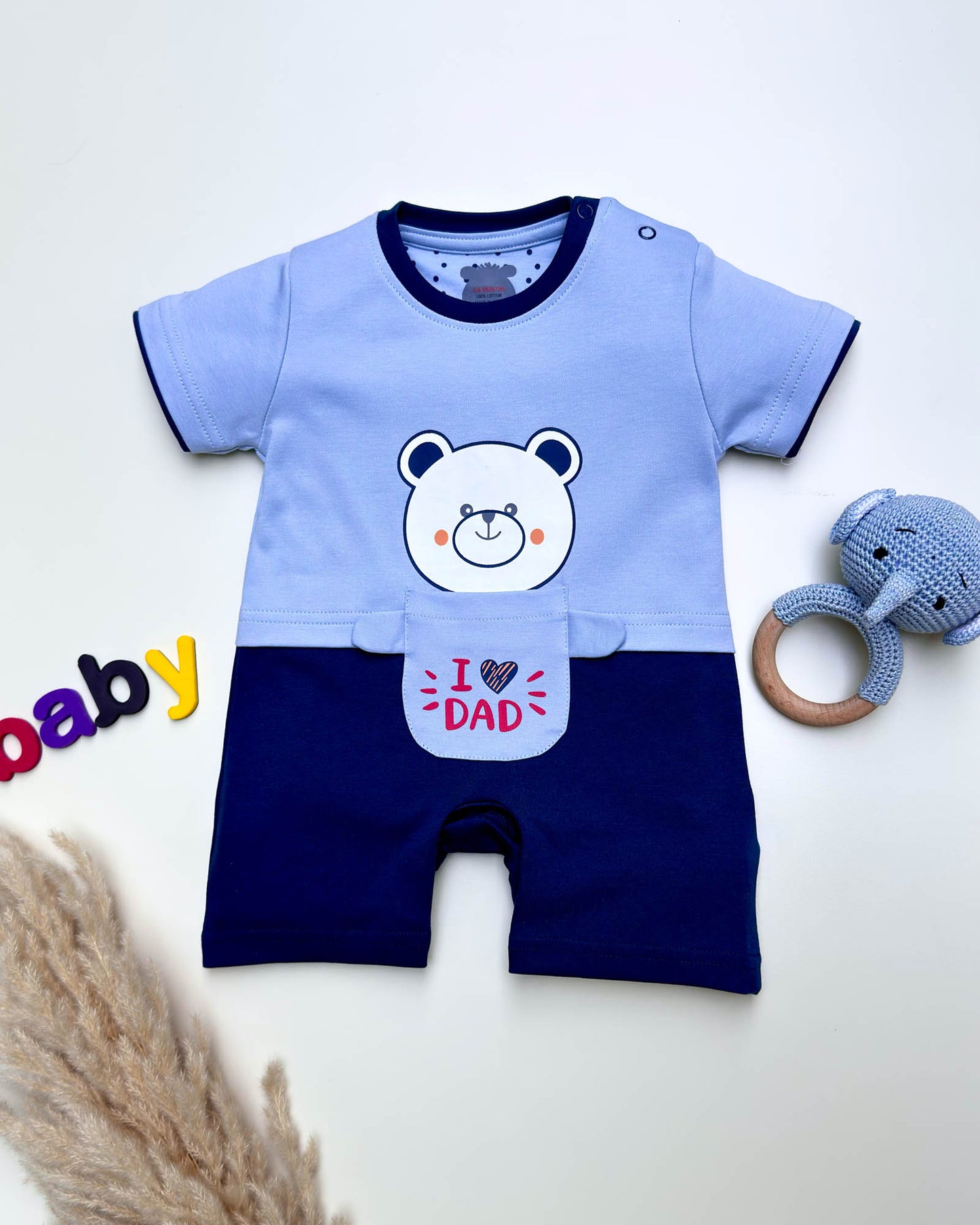 Half Sleeves Teddy Face Printed Romper