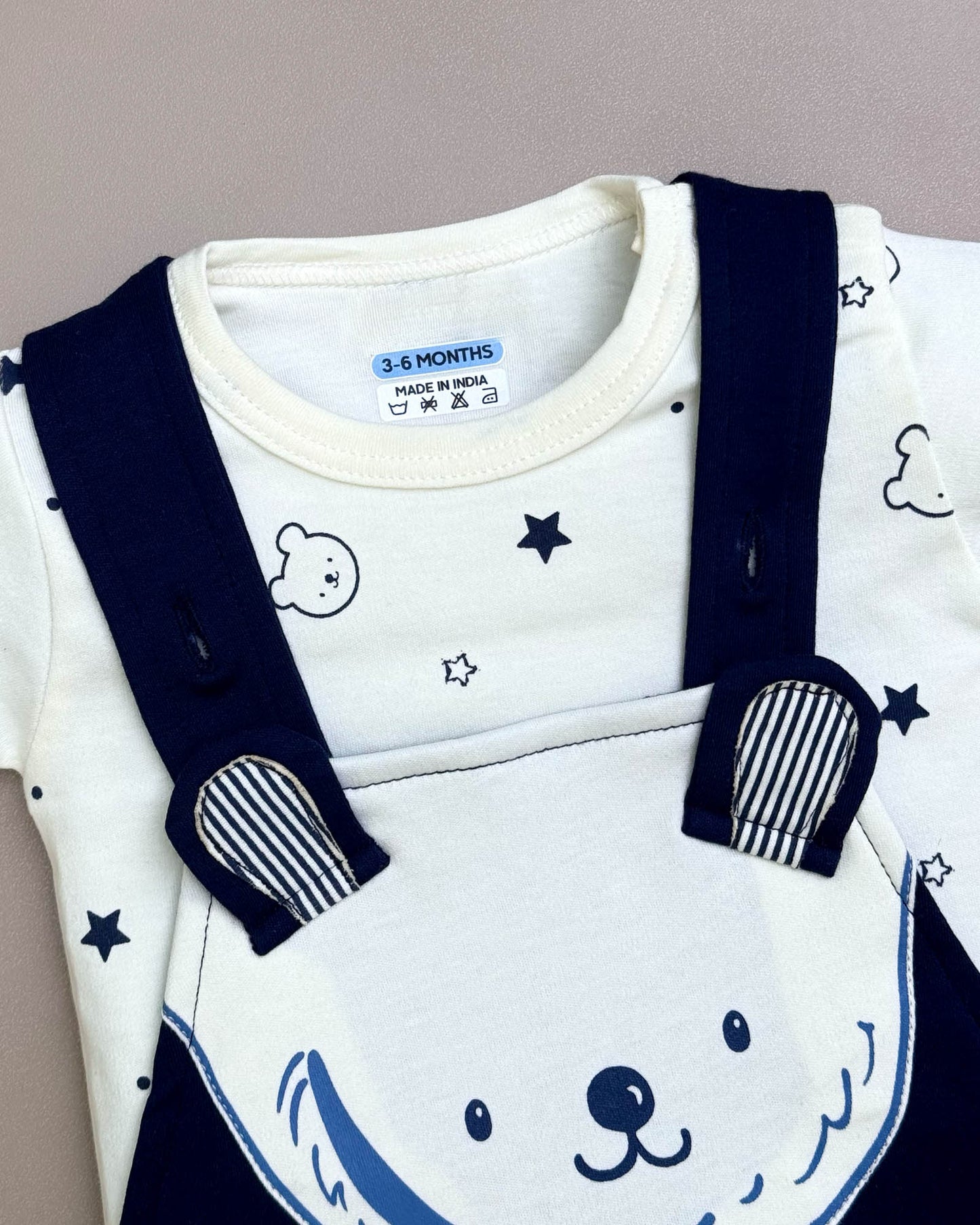 Printed Bear Dungaree Romper Set