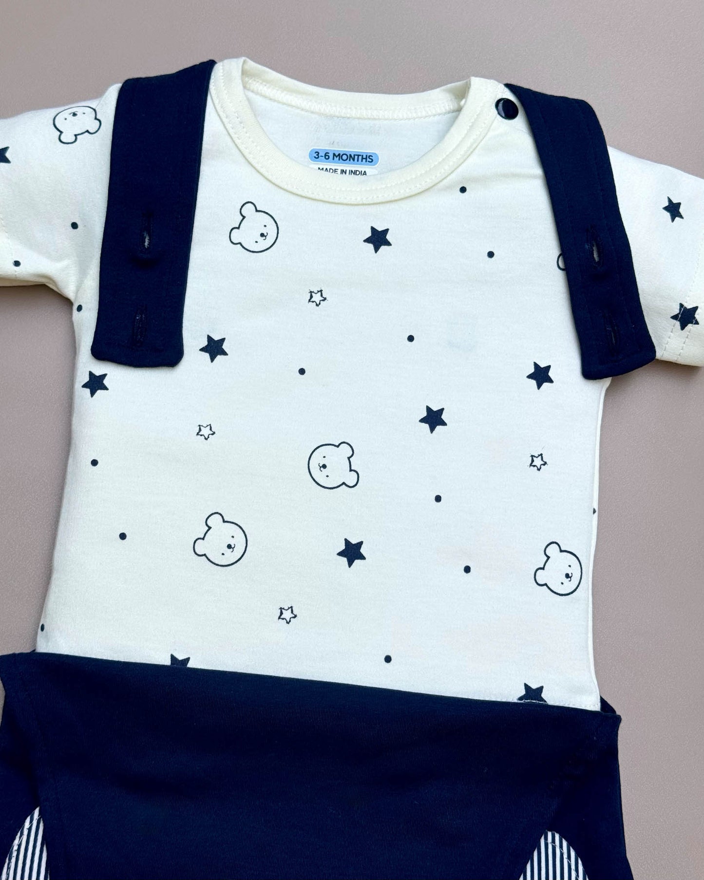 Printed Bear Dungaree Romper Set
