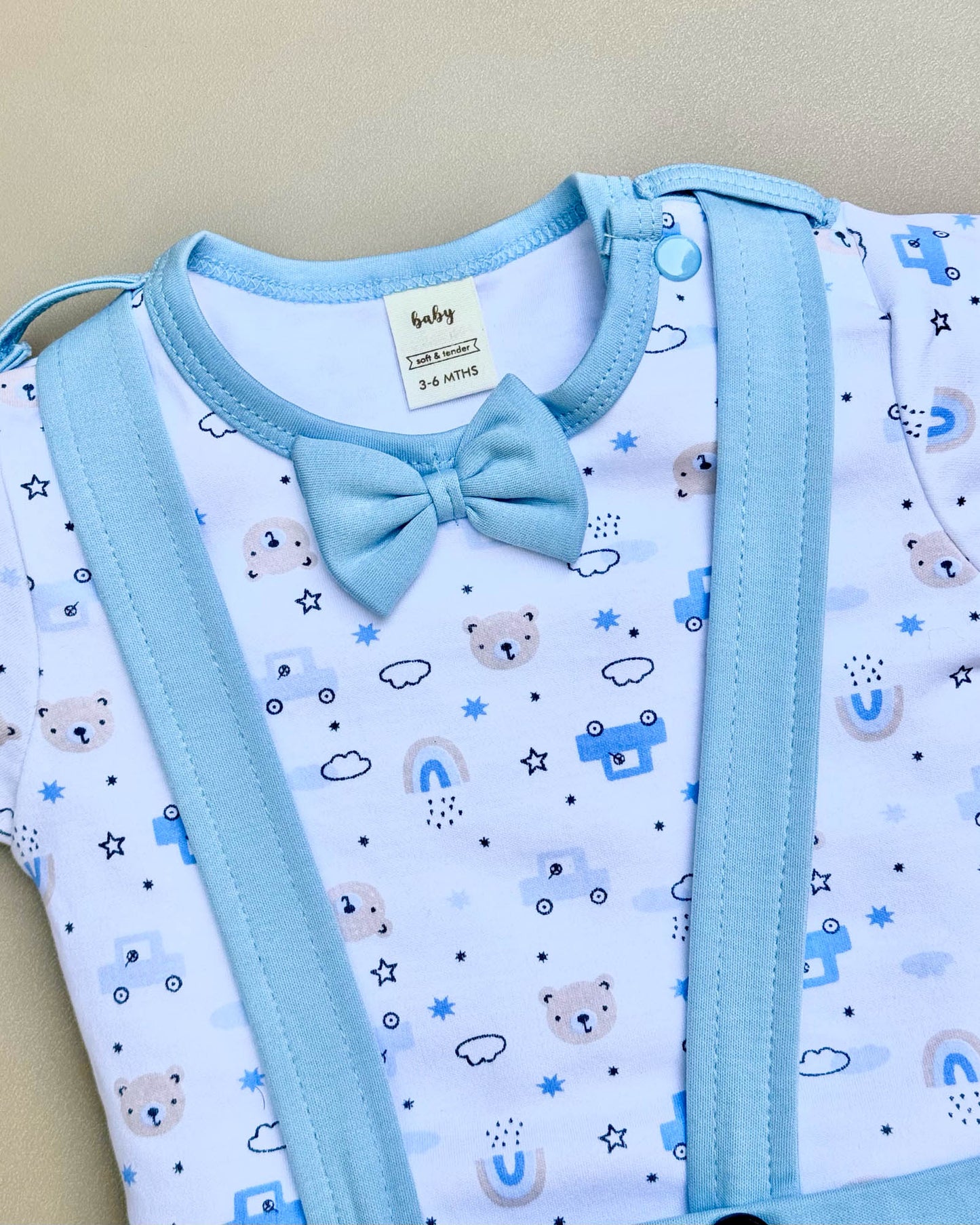Printed Jumper with Bow Tie & Suspender-Style Shorts