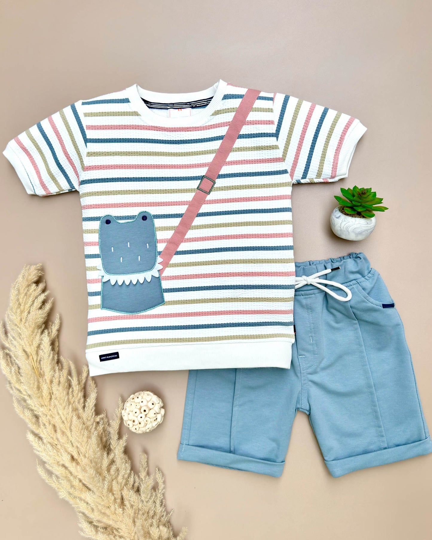 Check Textured T-Shirt & Shorts Co-Ord Set