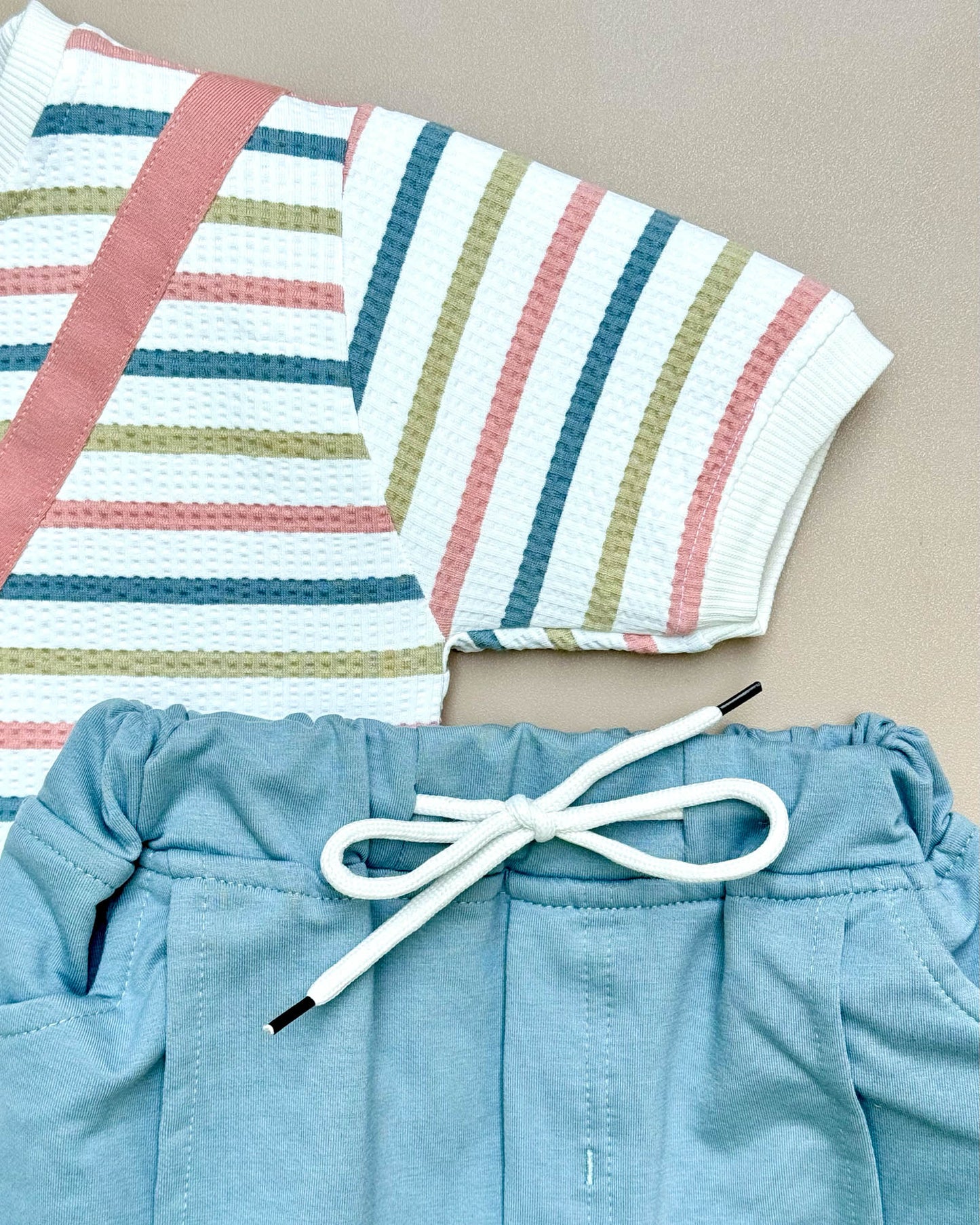 Check Textured T-Shirt & Shorts Co-Ord Set
