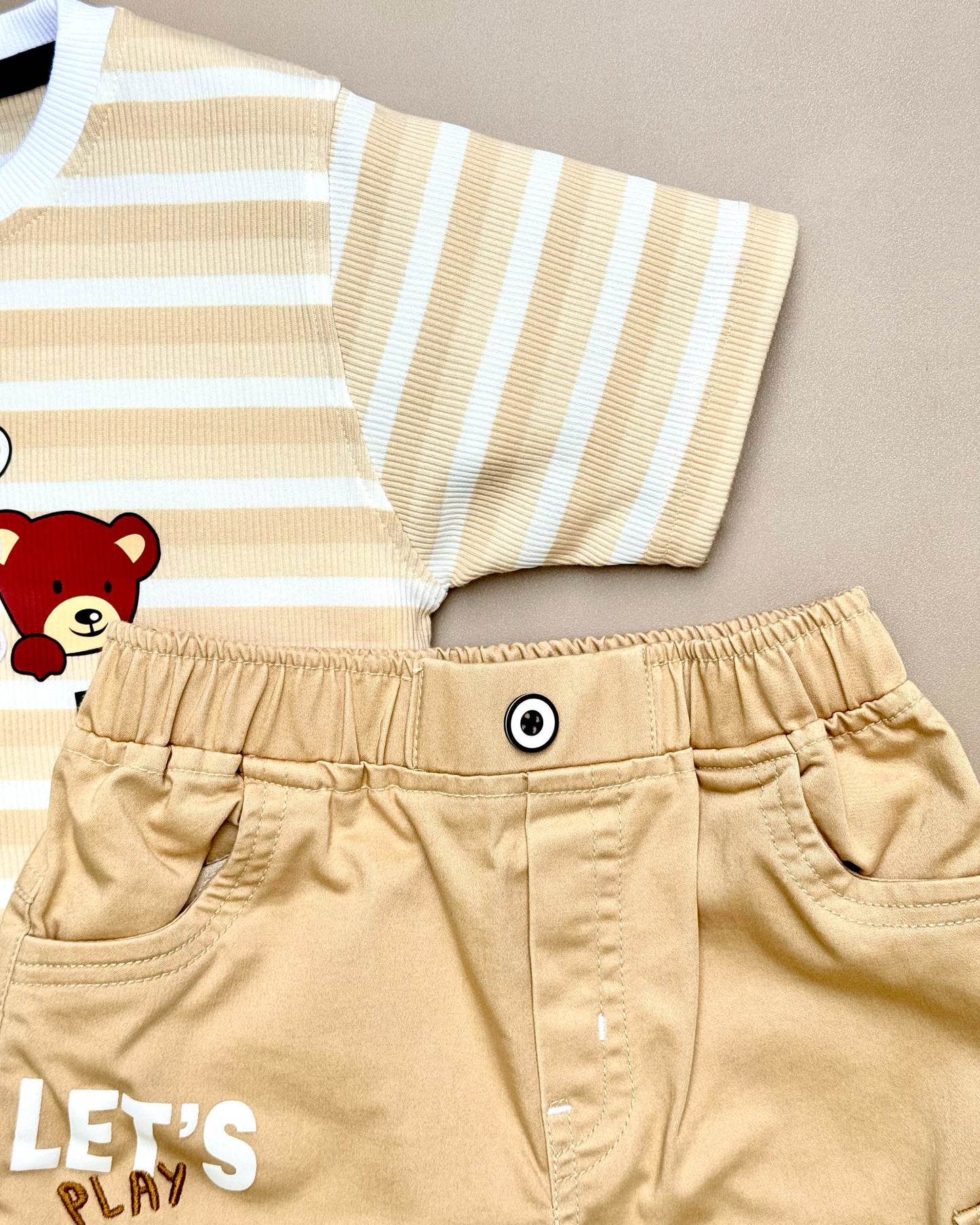 Stripe Texture Teddy T-Shirt & Denim Set