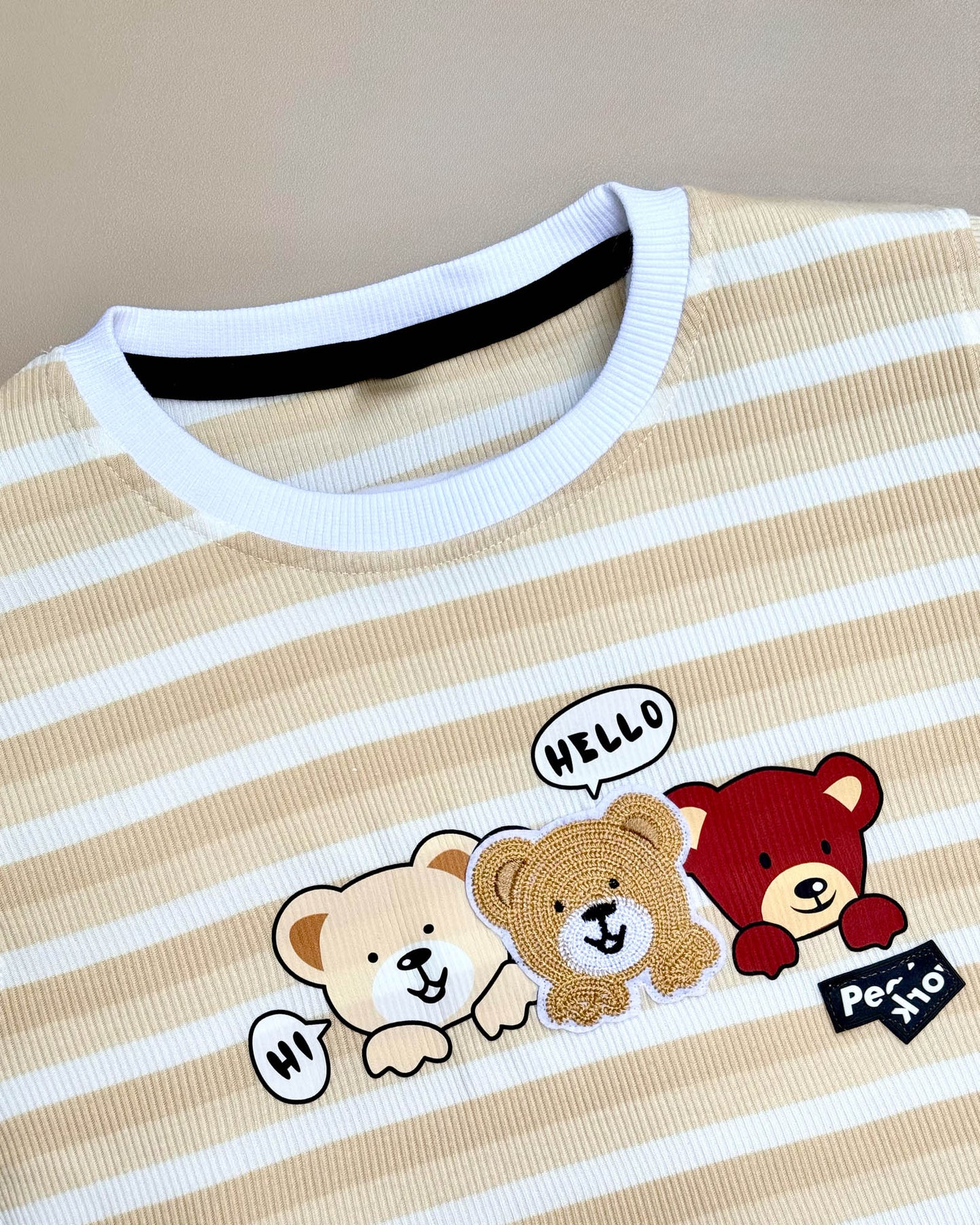 Stripe Texture Teddy T-Shirt & Denim Set