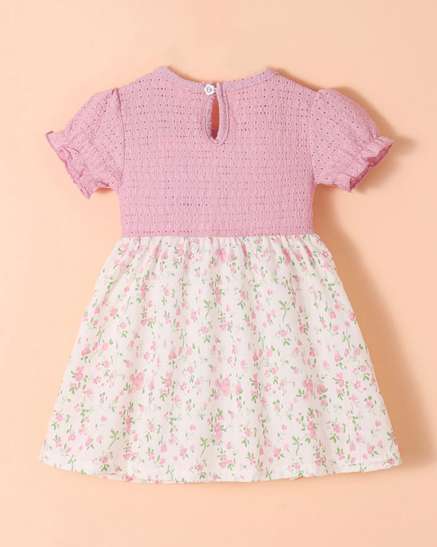 Girls Floral Print Casual Dress - Peach / Off White