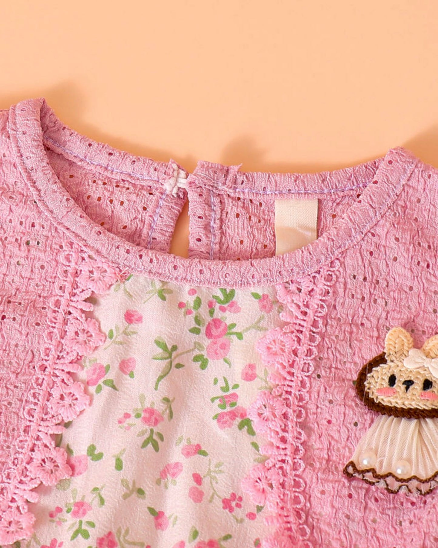 Girls Floral Print Casual Dress - Peach / Off White