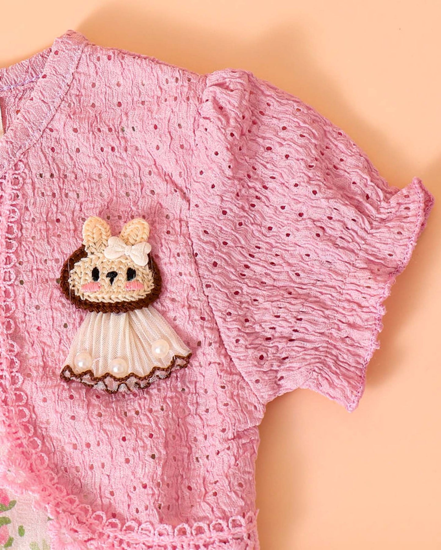 Girls Floral Print Casual Dress - Peach / Off White