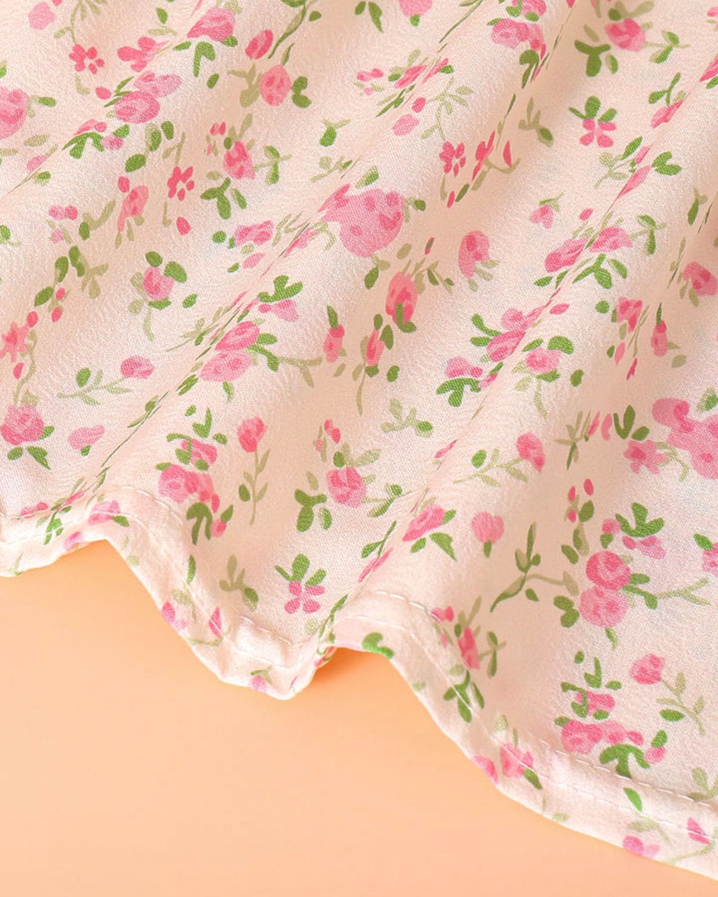 Girls Floral Print Casual Dress - Peach / Off White