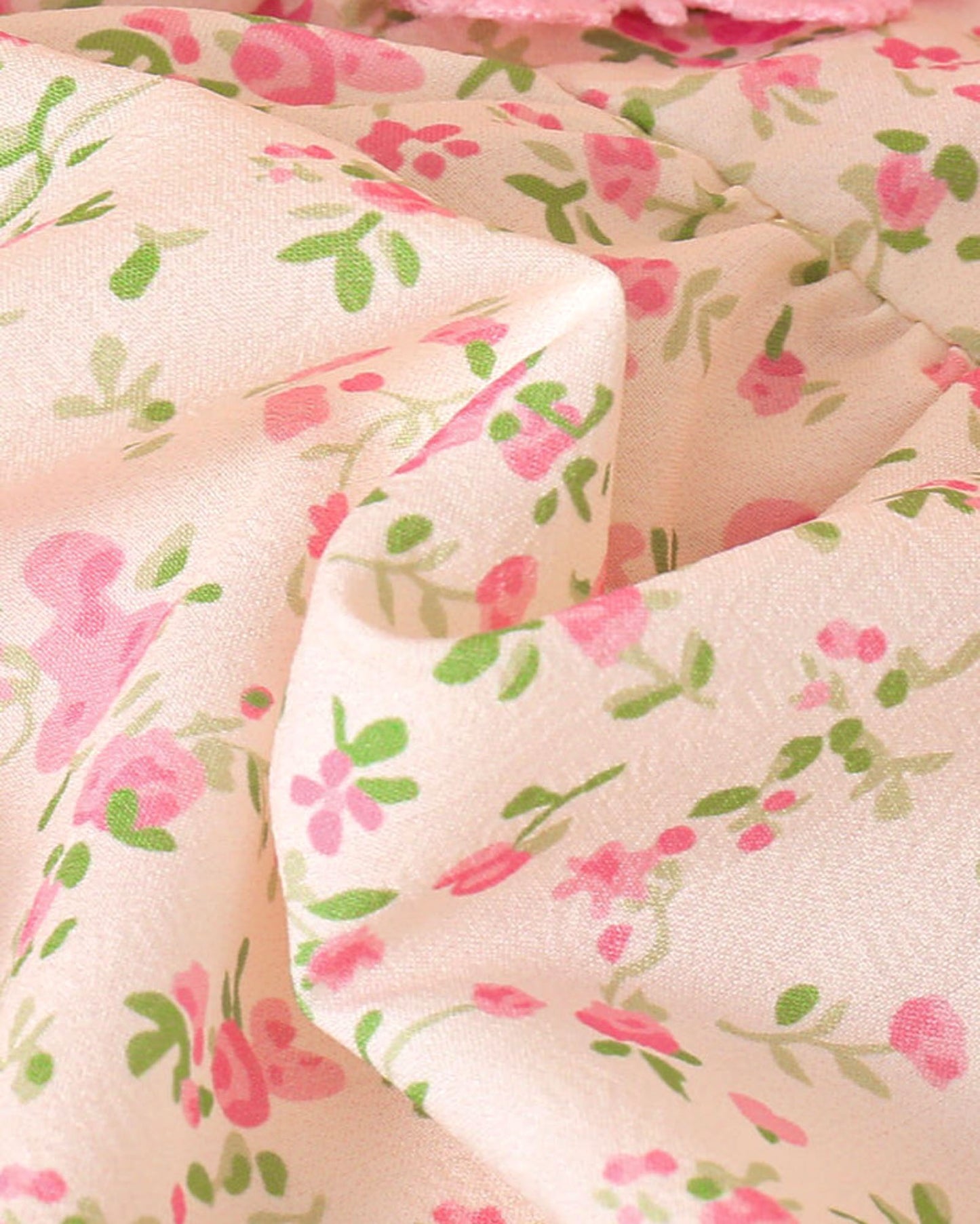 Girls Floral Print Casual Dress - Peach / Off White